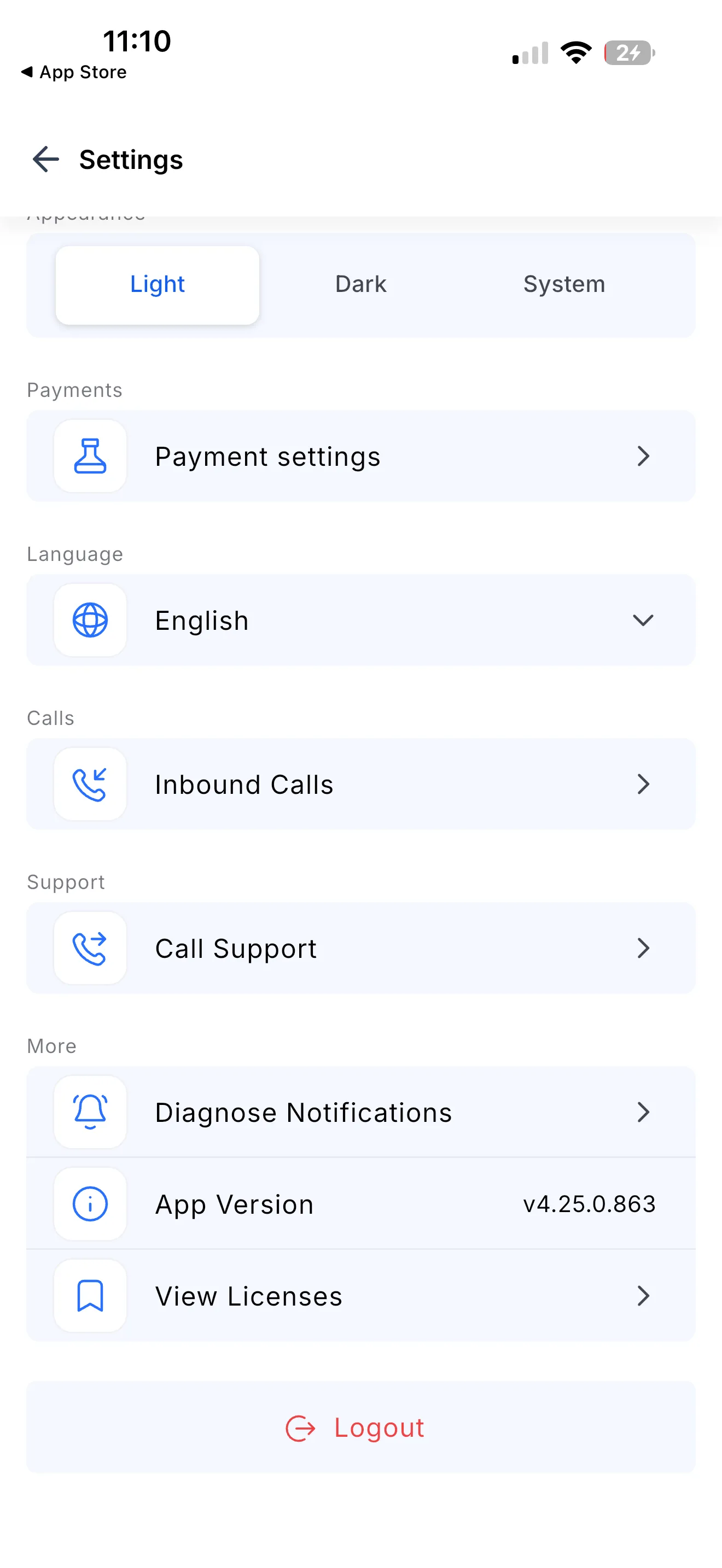 Mobile Settings screen with the Diagnose Notifications option