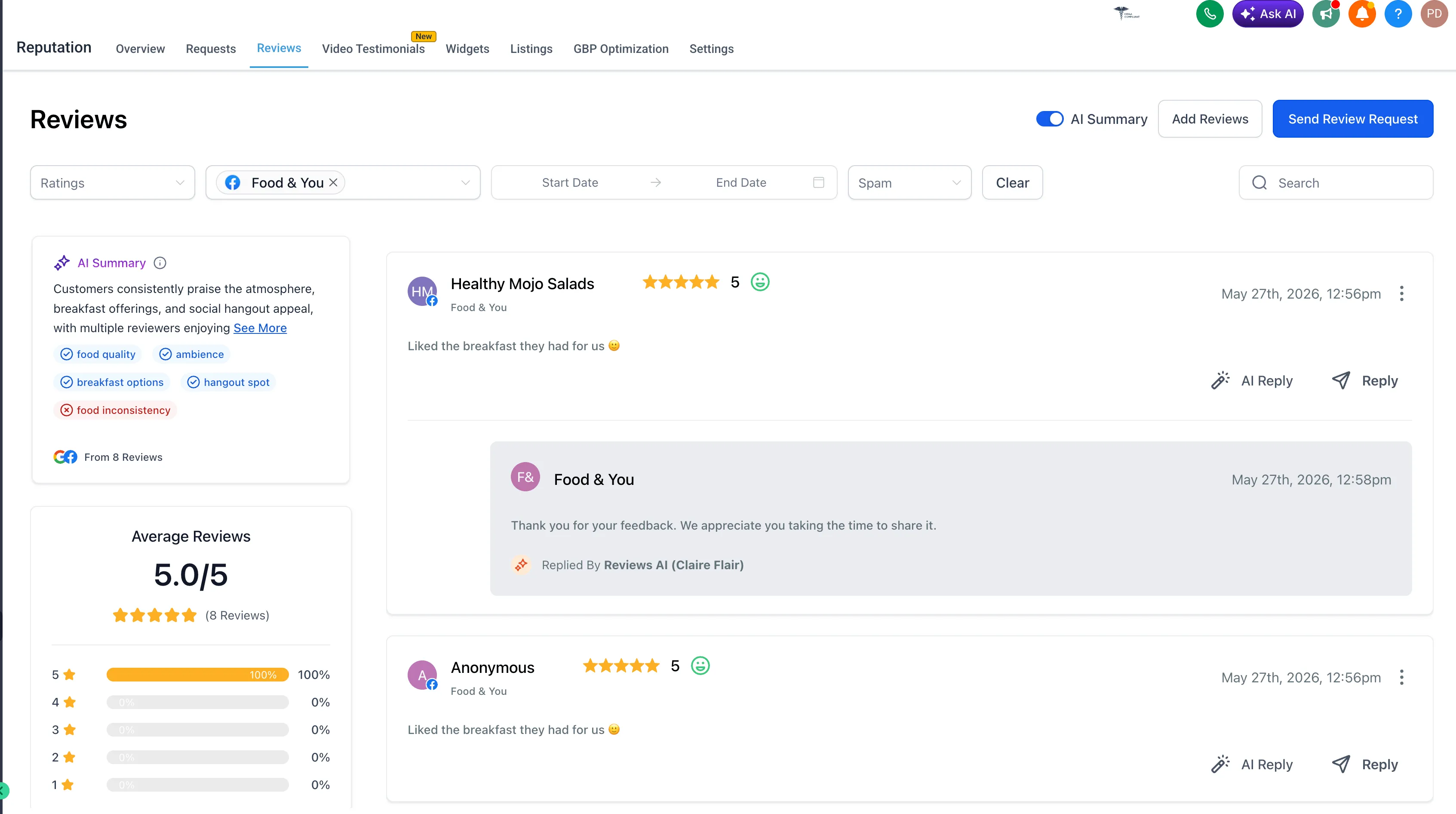 AI reply for Facebook reviews