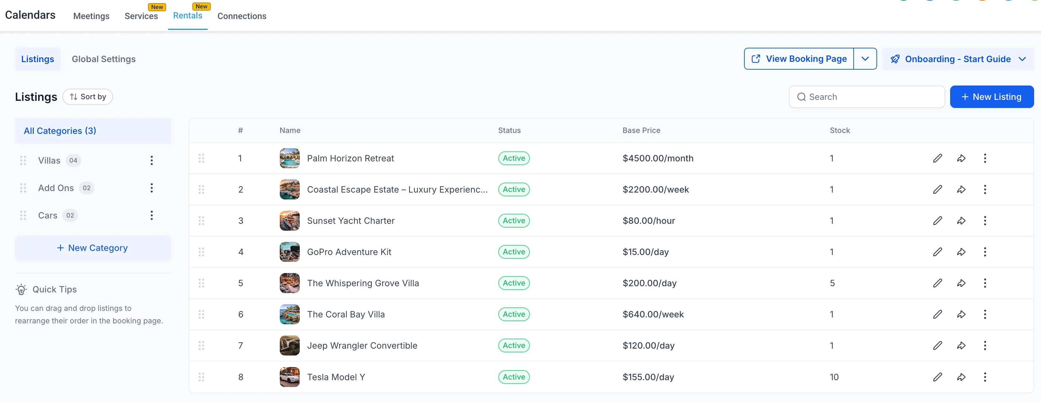 Rental listing setup