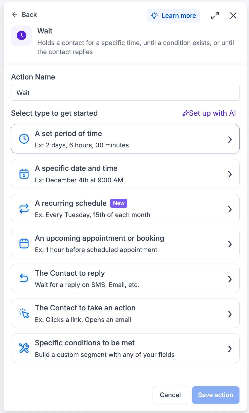 Intent-based Wait action selection