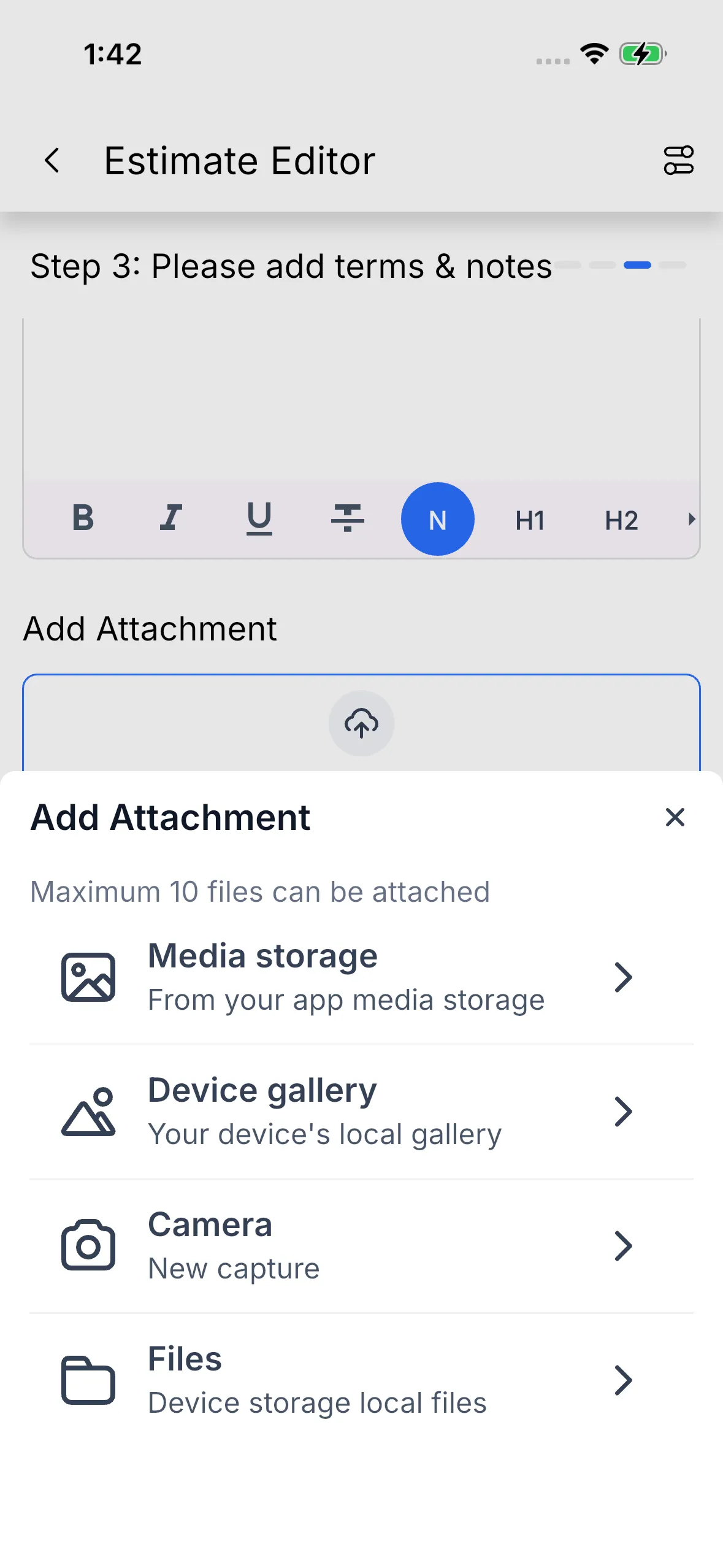 Invoice attachments on mobile