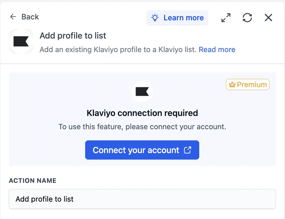 Klaviyo connection setup in workflows