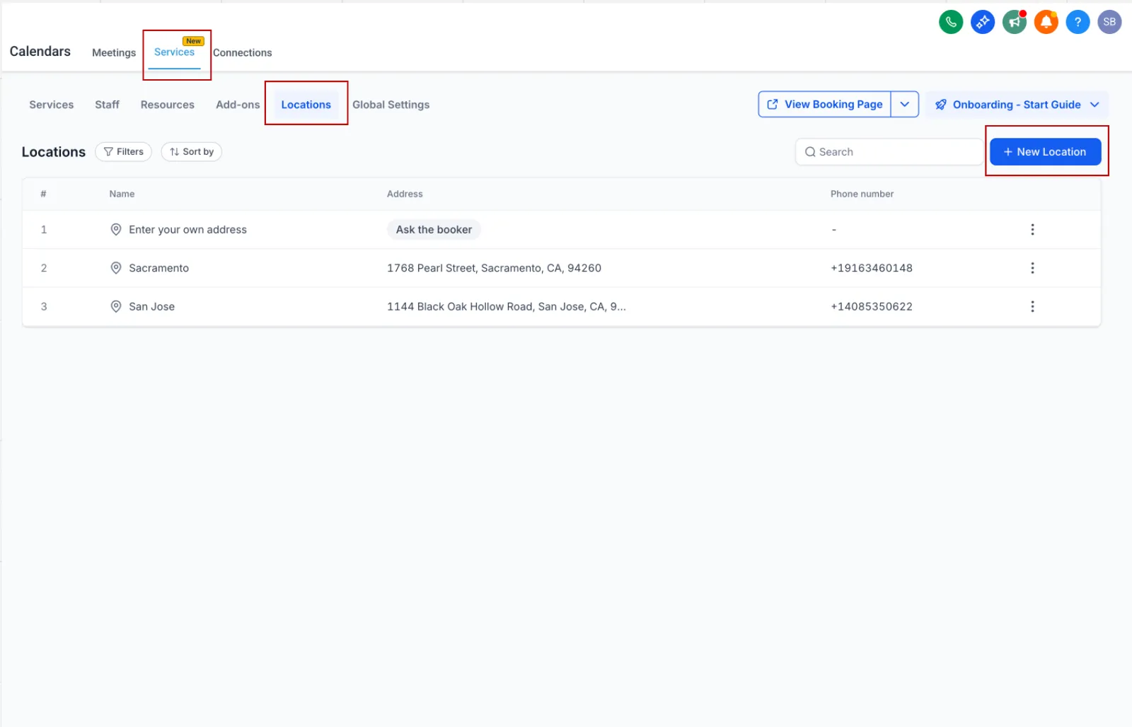 Booking location setting