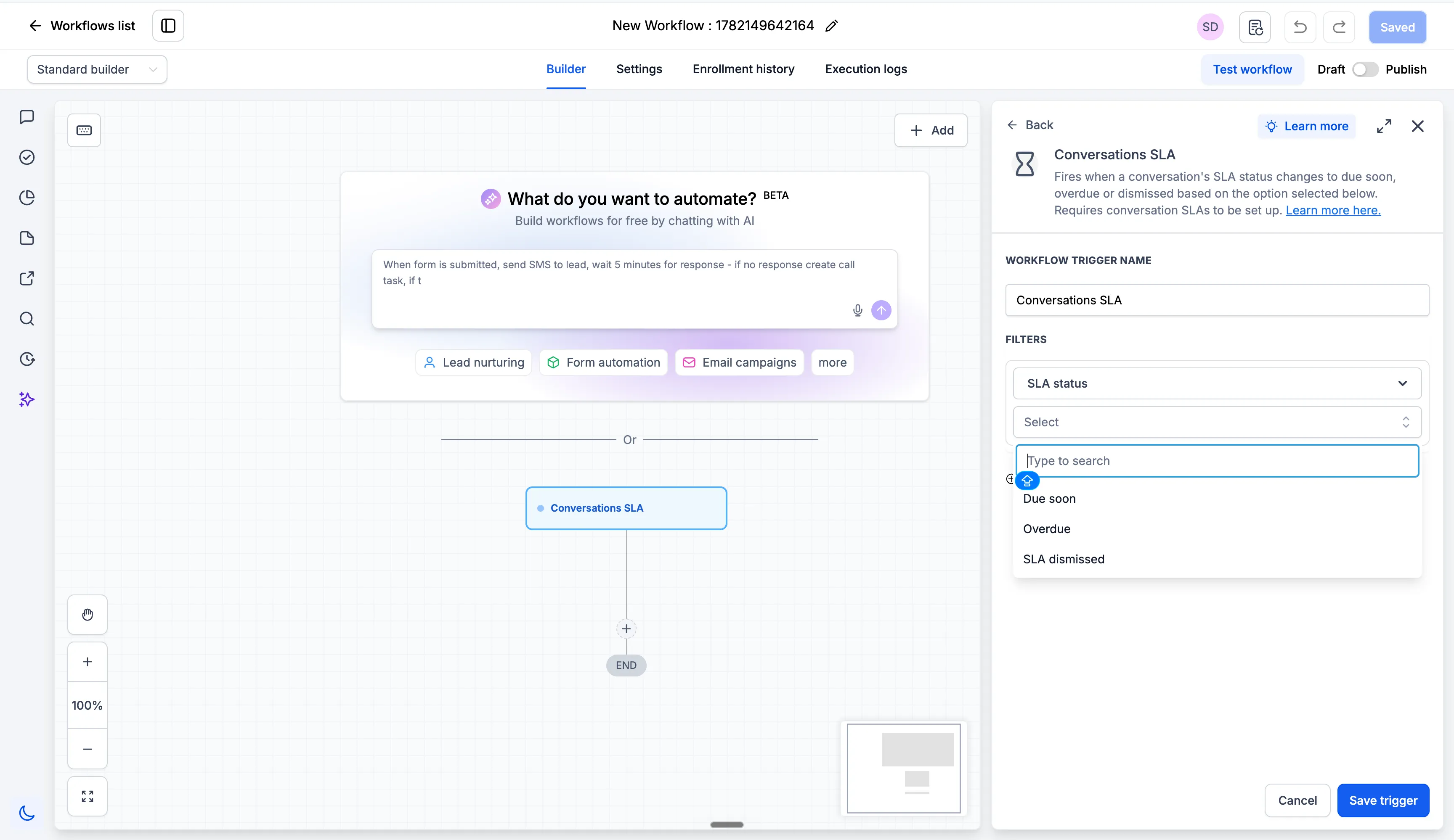 Conversation SLA workflow trigger