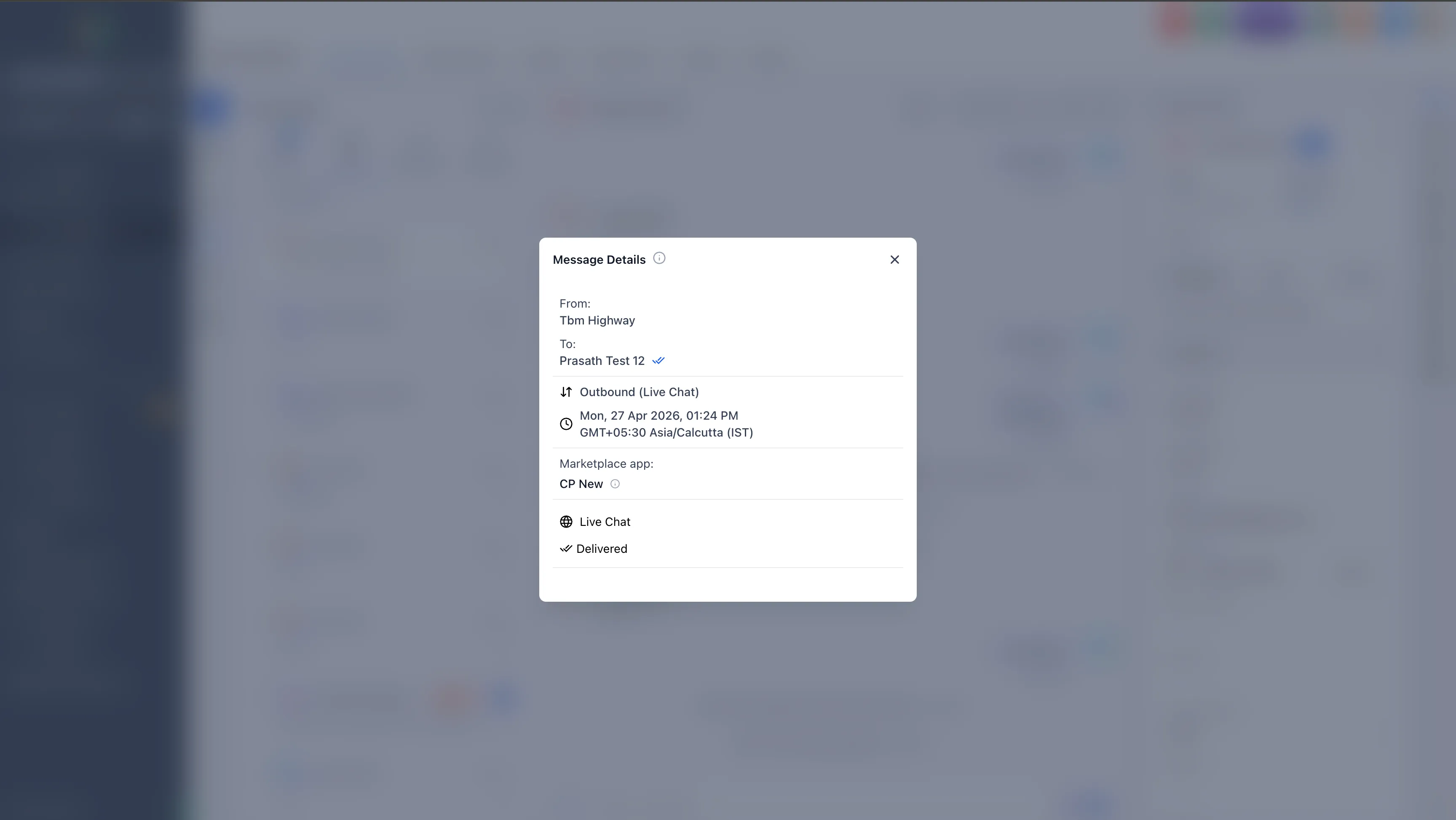 Message details showing app source