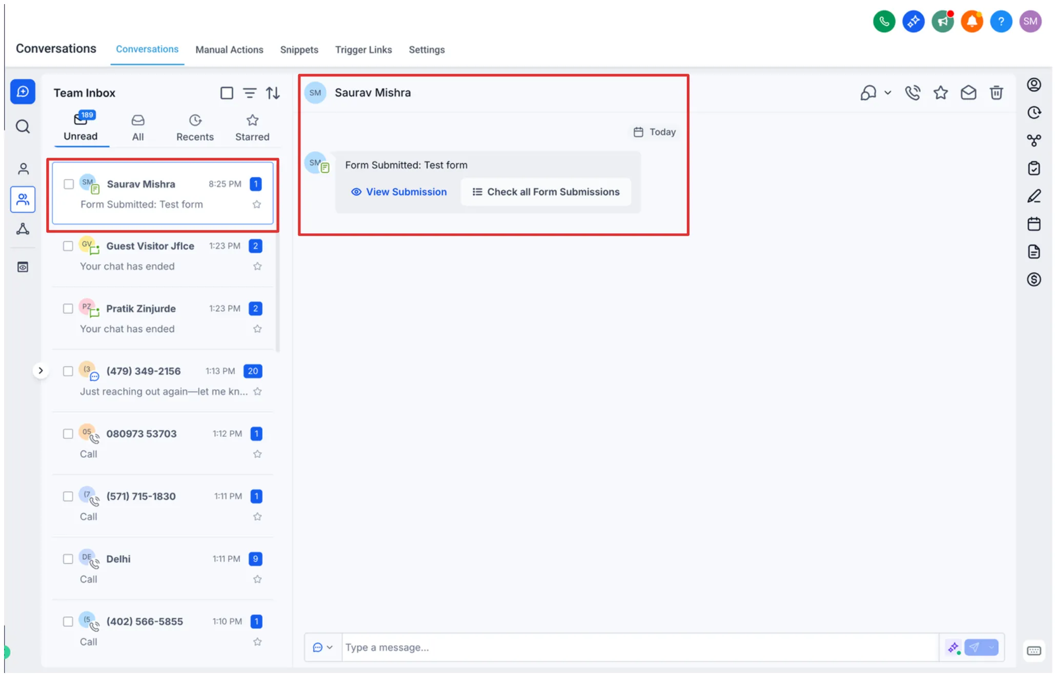 Form submission in conversation thread