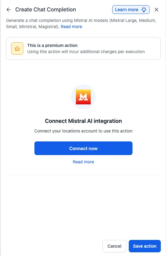 Mistral AI connection screen