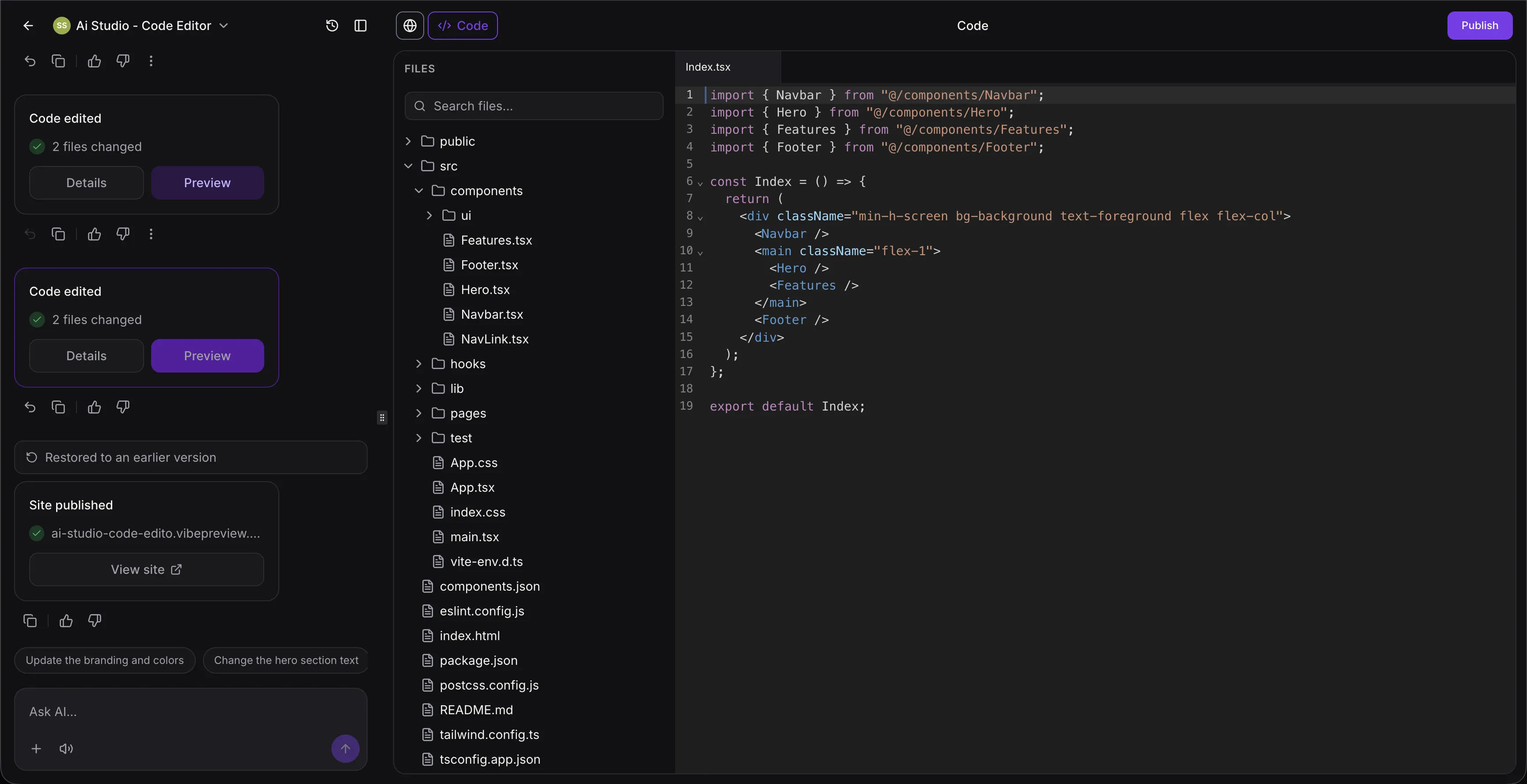 Code editor view