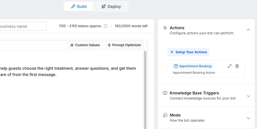 Prompt Optimizer test plan screen
