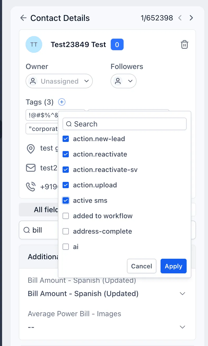 Contact tag management confirmation
