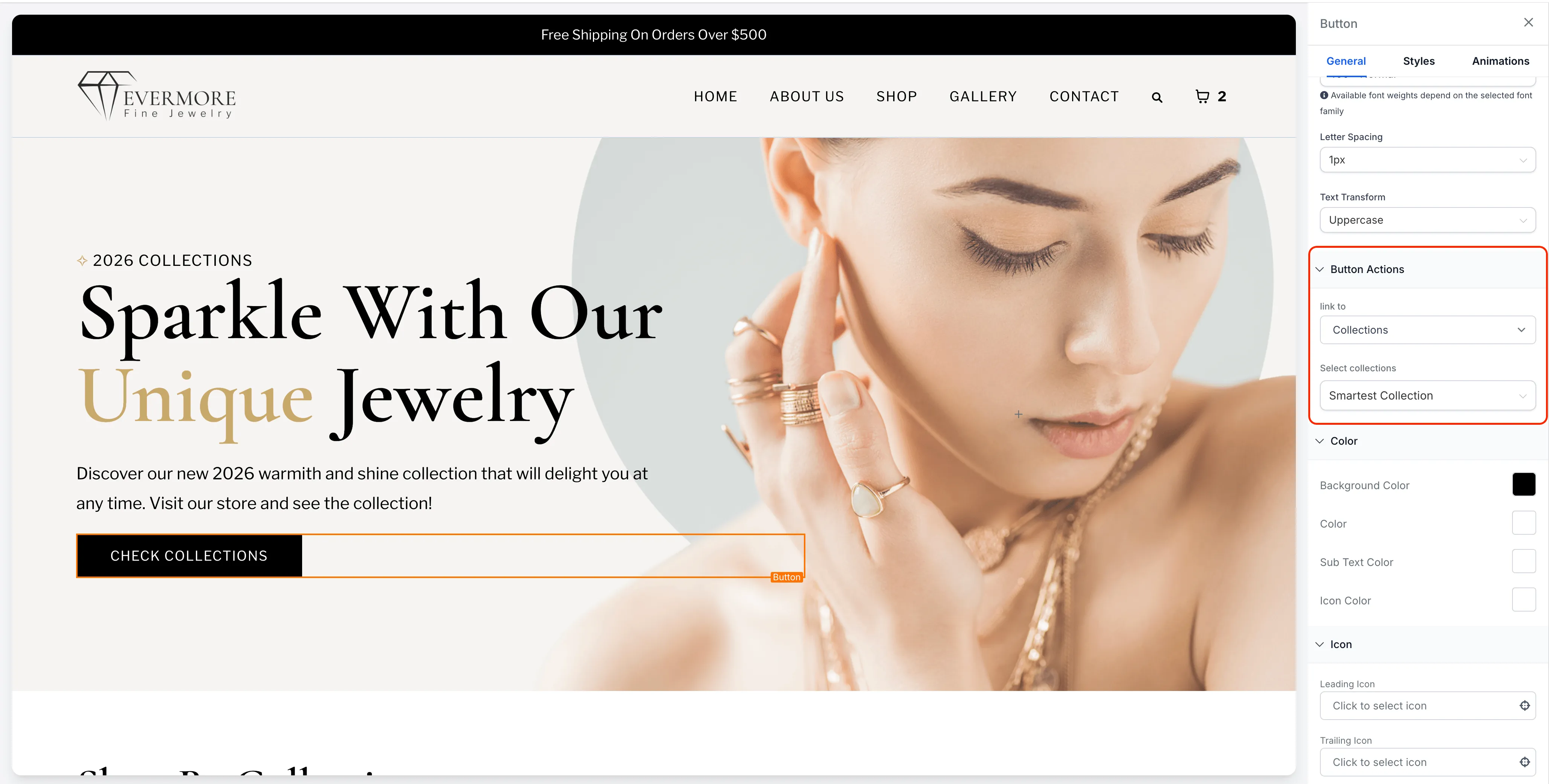Ecommerce button link options