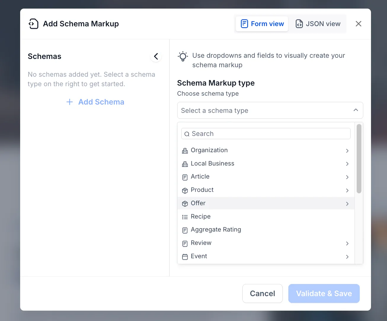 Schema type selection in SMBcrm
