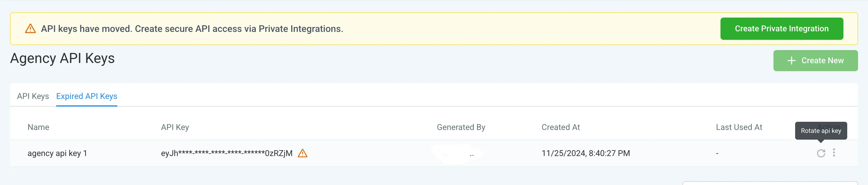 API key expiration settings