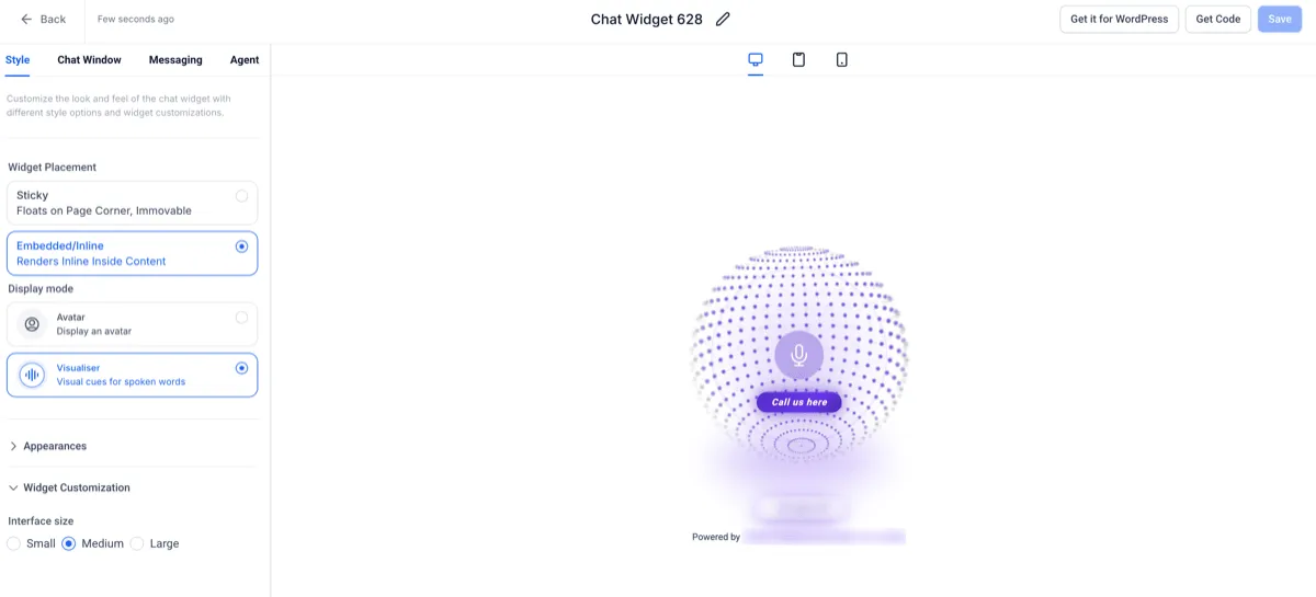 Voice AI widget placement controls