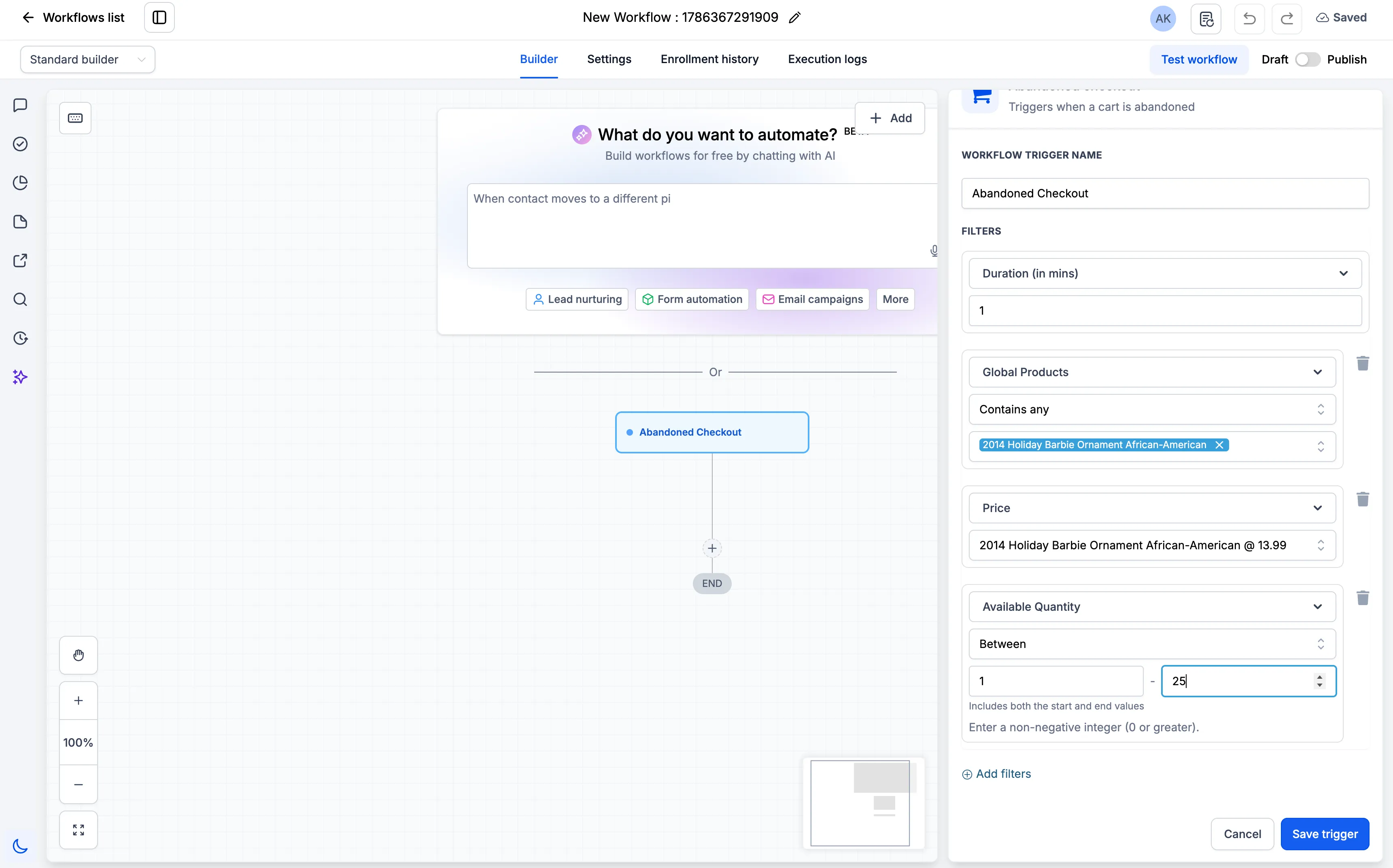 Available Quantity workflow filter