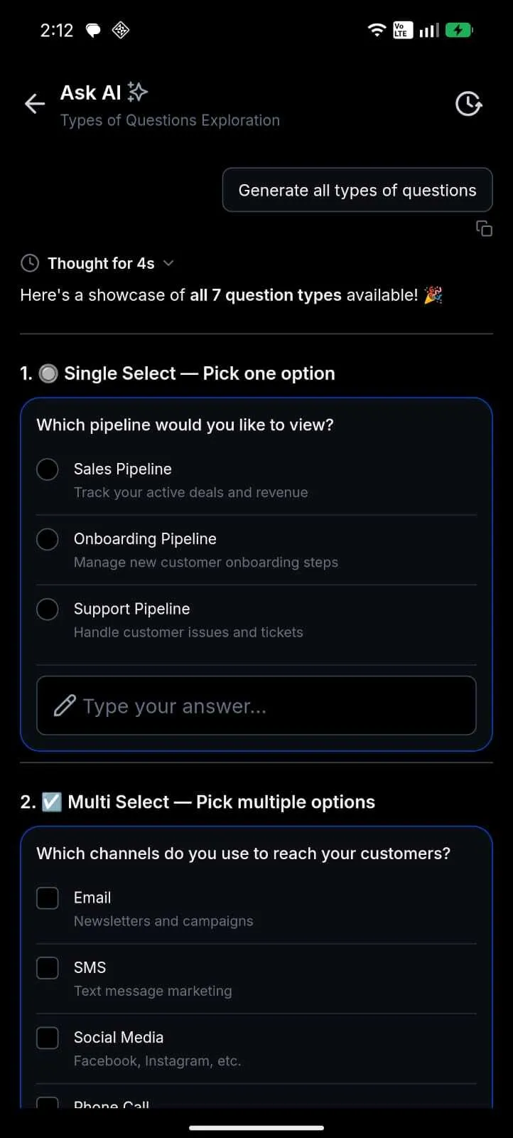 Ask AI mobile response