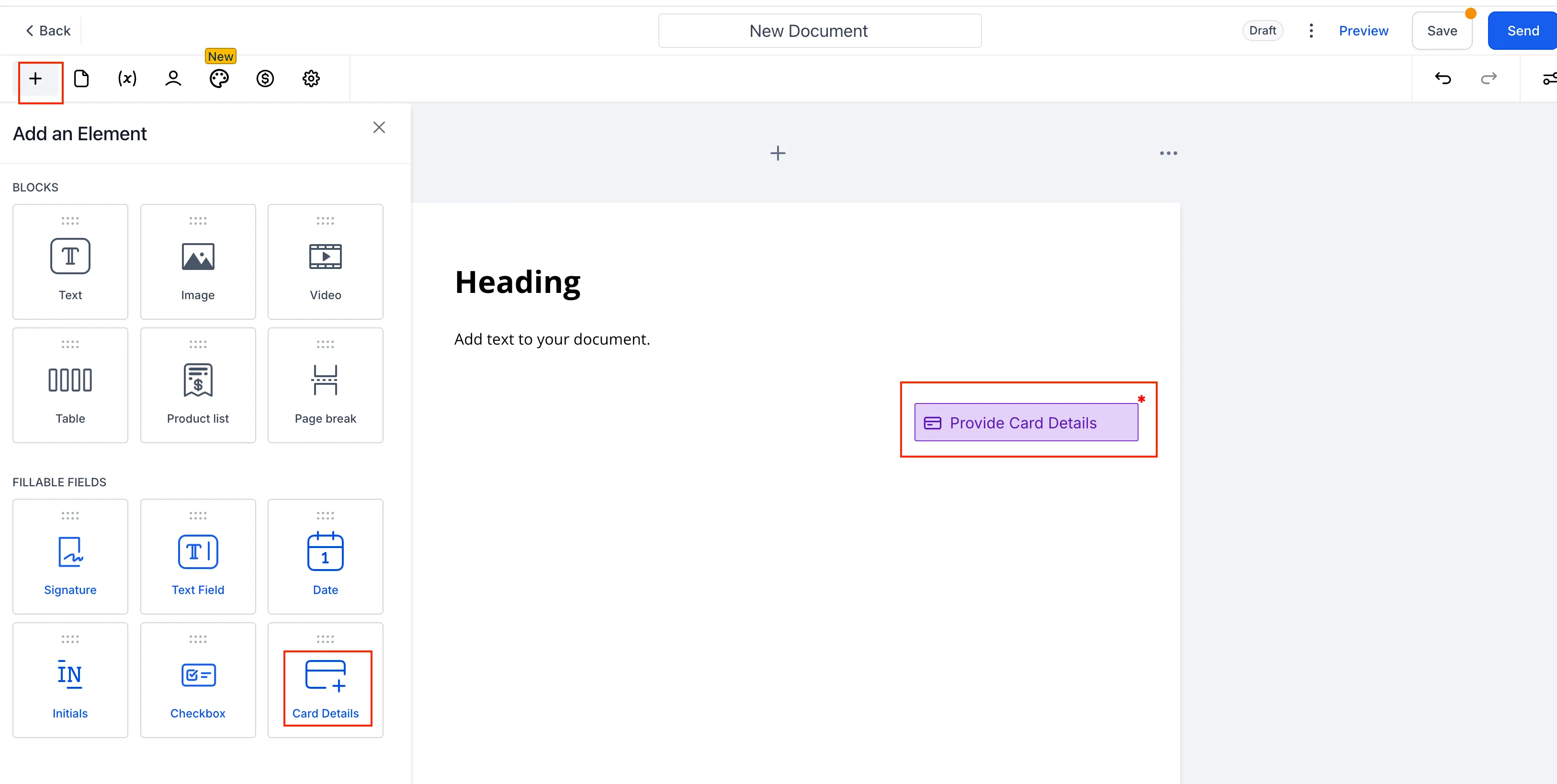 Document builder with Add Element
