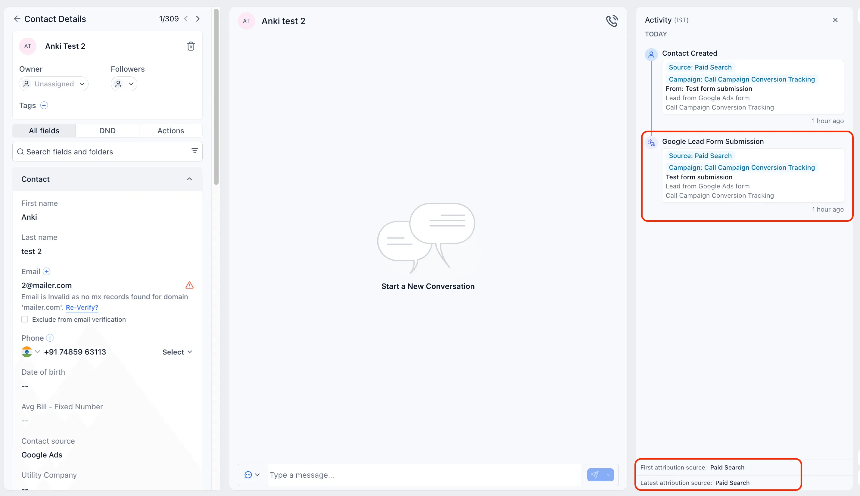 Google Lead Form attribution details