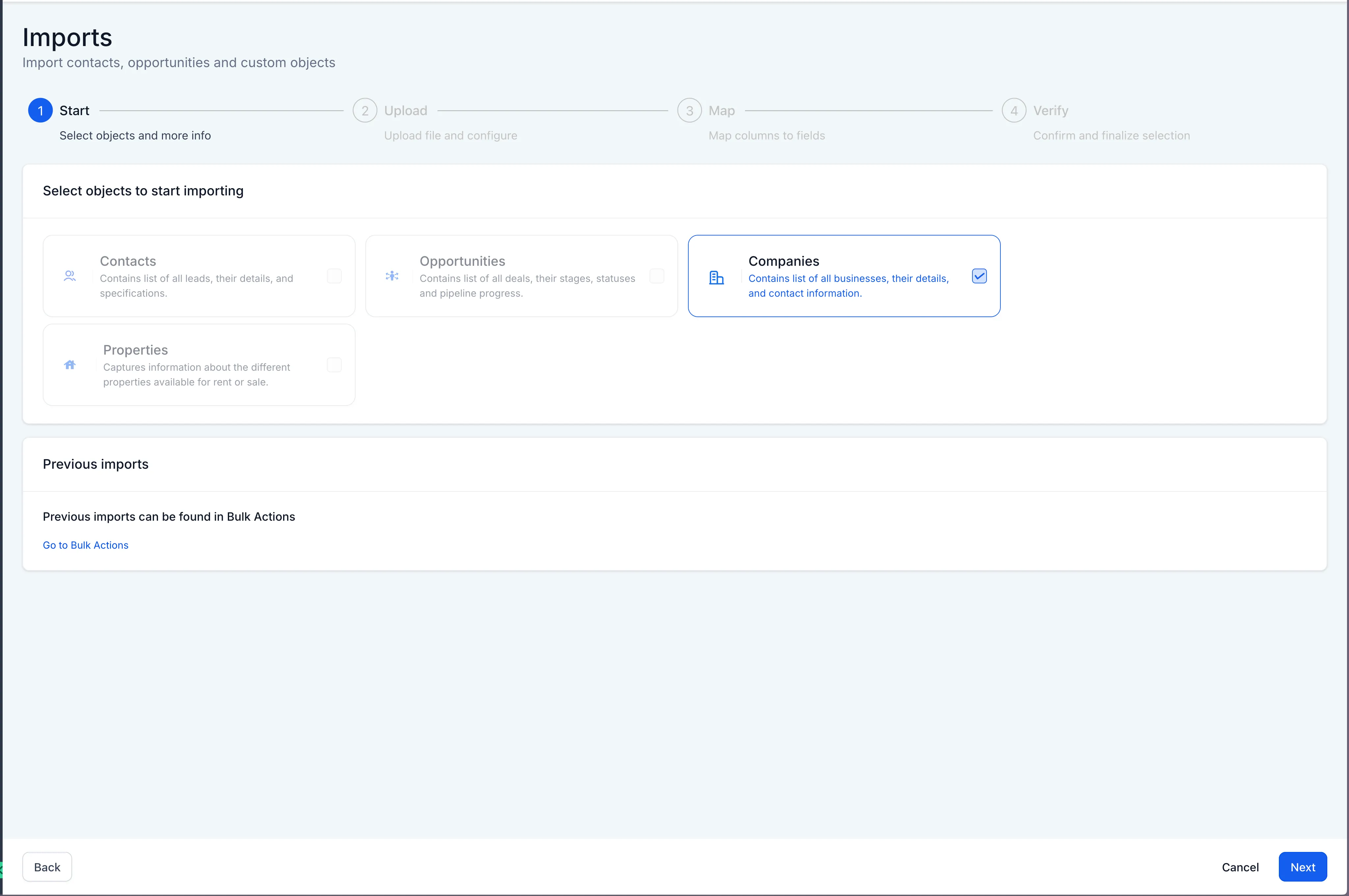 Bulk company import workflow