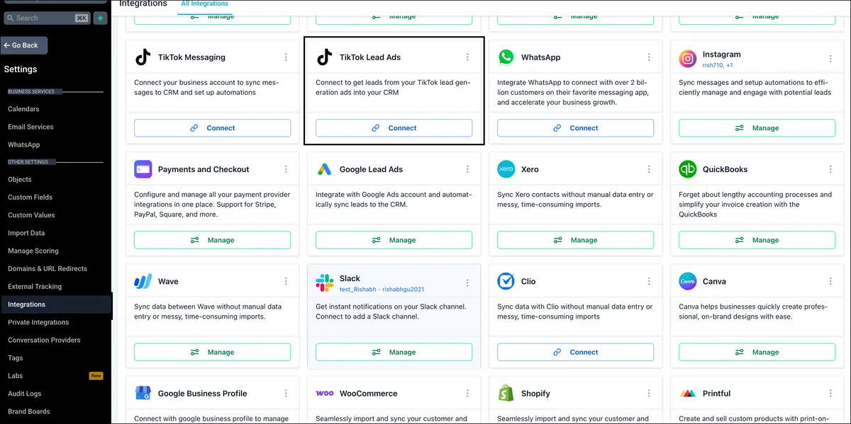 TikTok Lead Ads Marketplace home