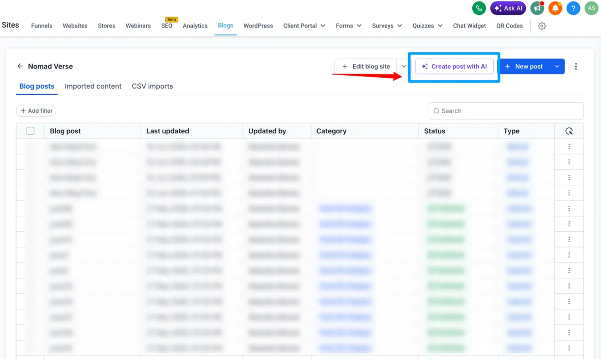 Blog Post AI beta setting