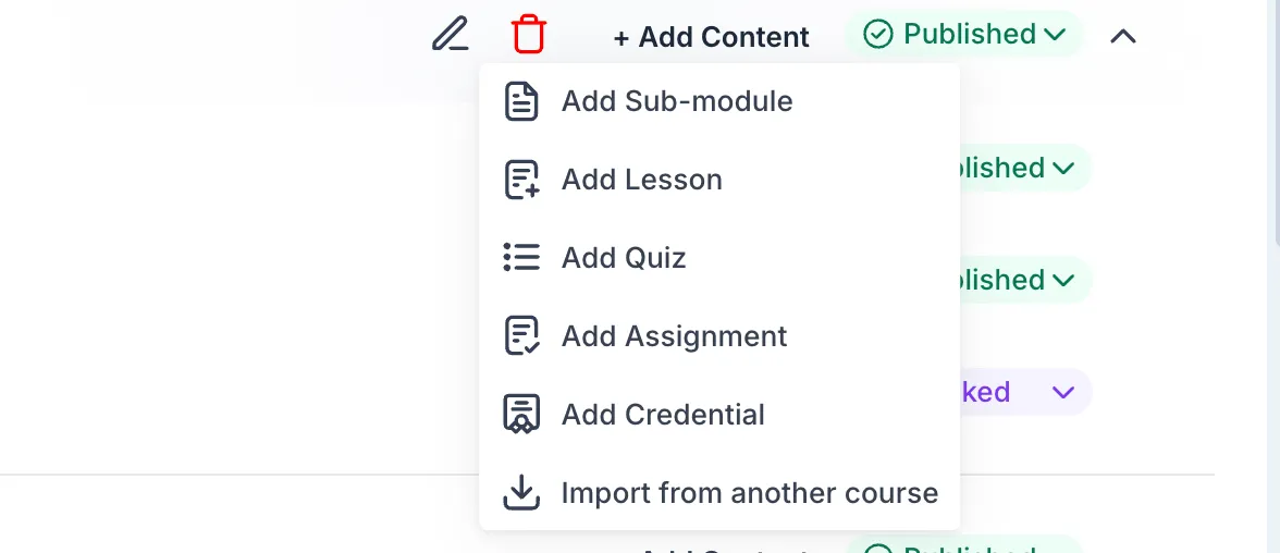 Course import modal