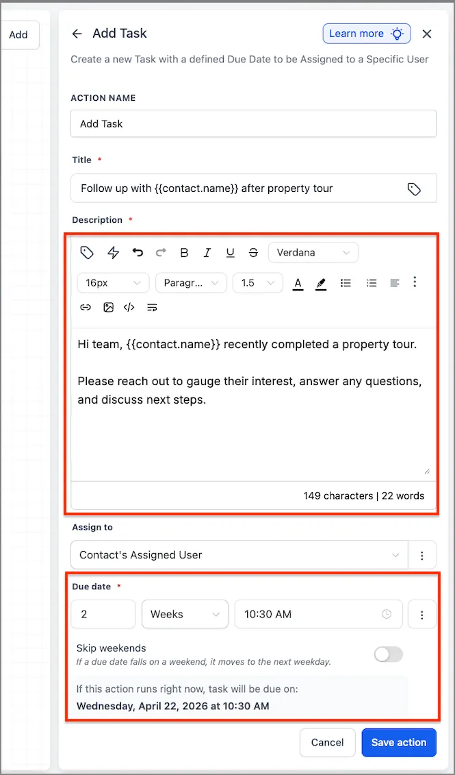 Add Task due date options