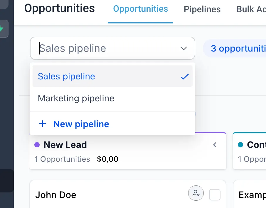 Create a pipeline from the dropdown