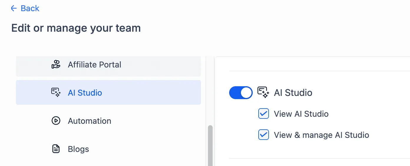 AI Studio user permissions