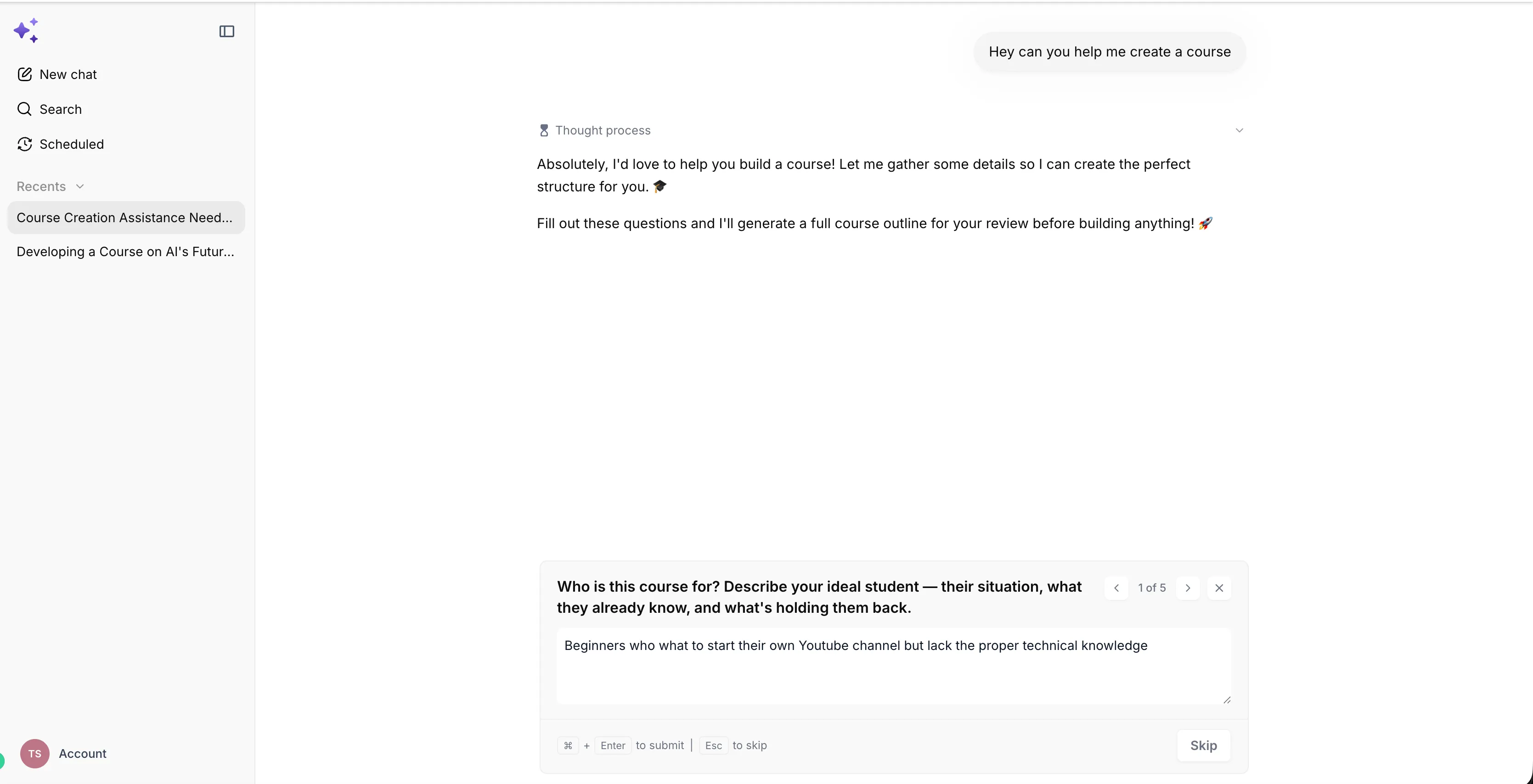 AskAI course creation screenshot
