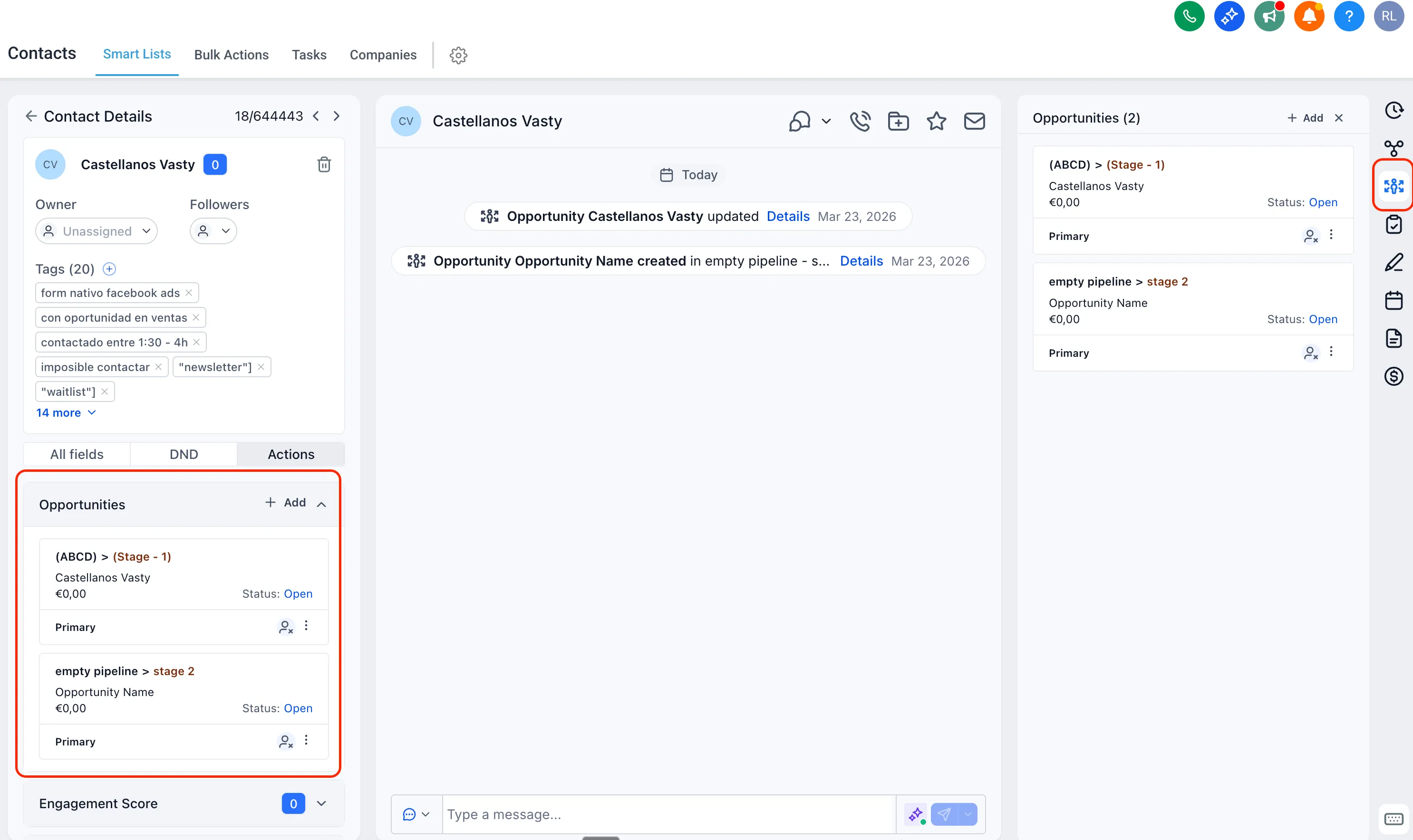 Contact page opportunities tab