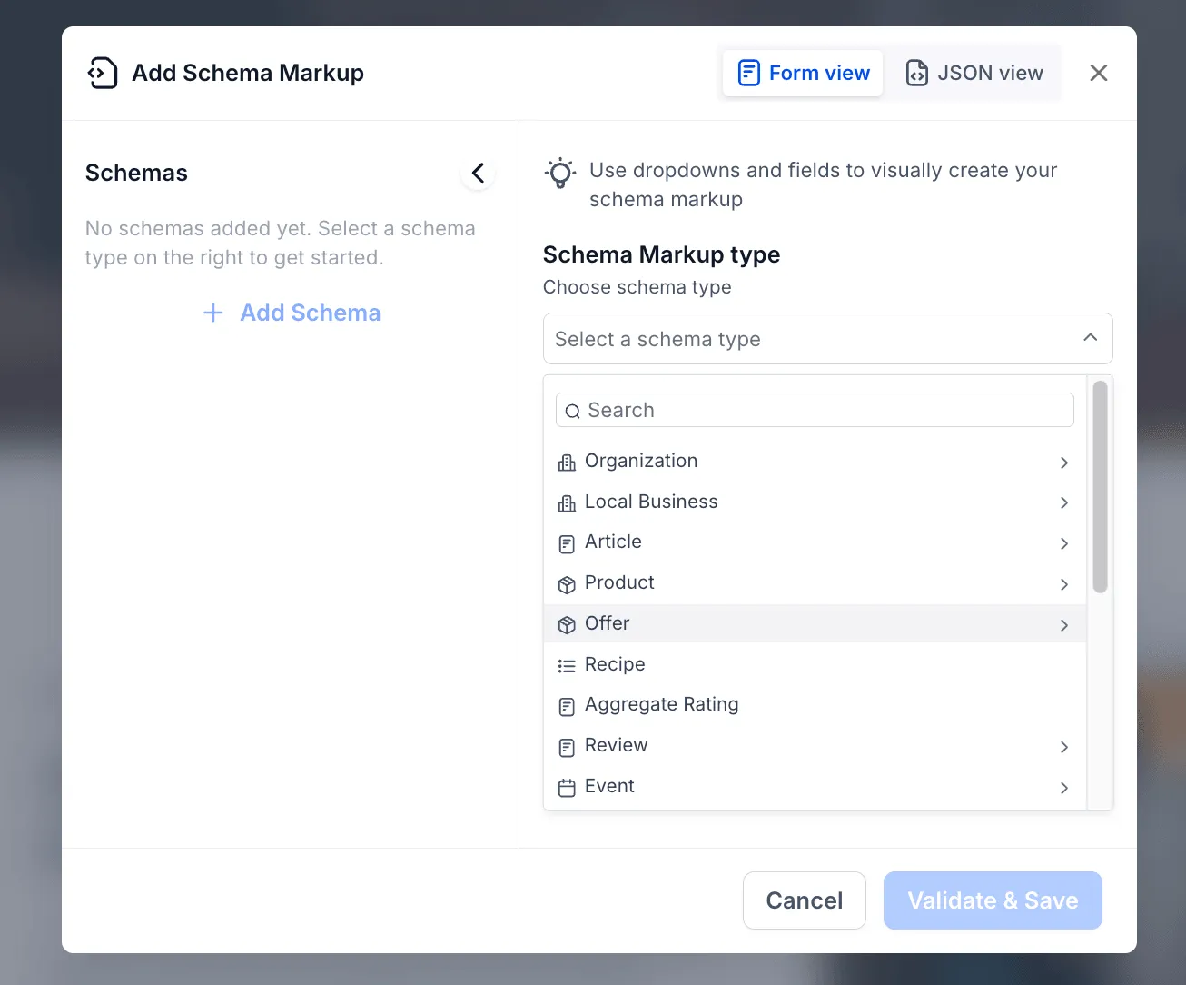 Schema type selection in SMBcrm