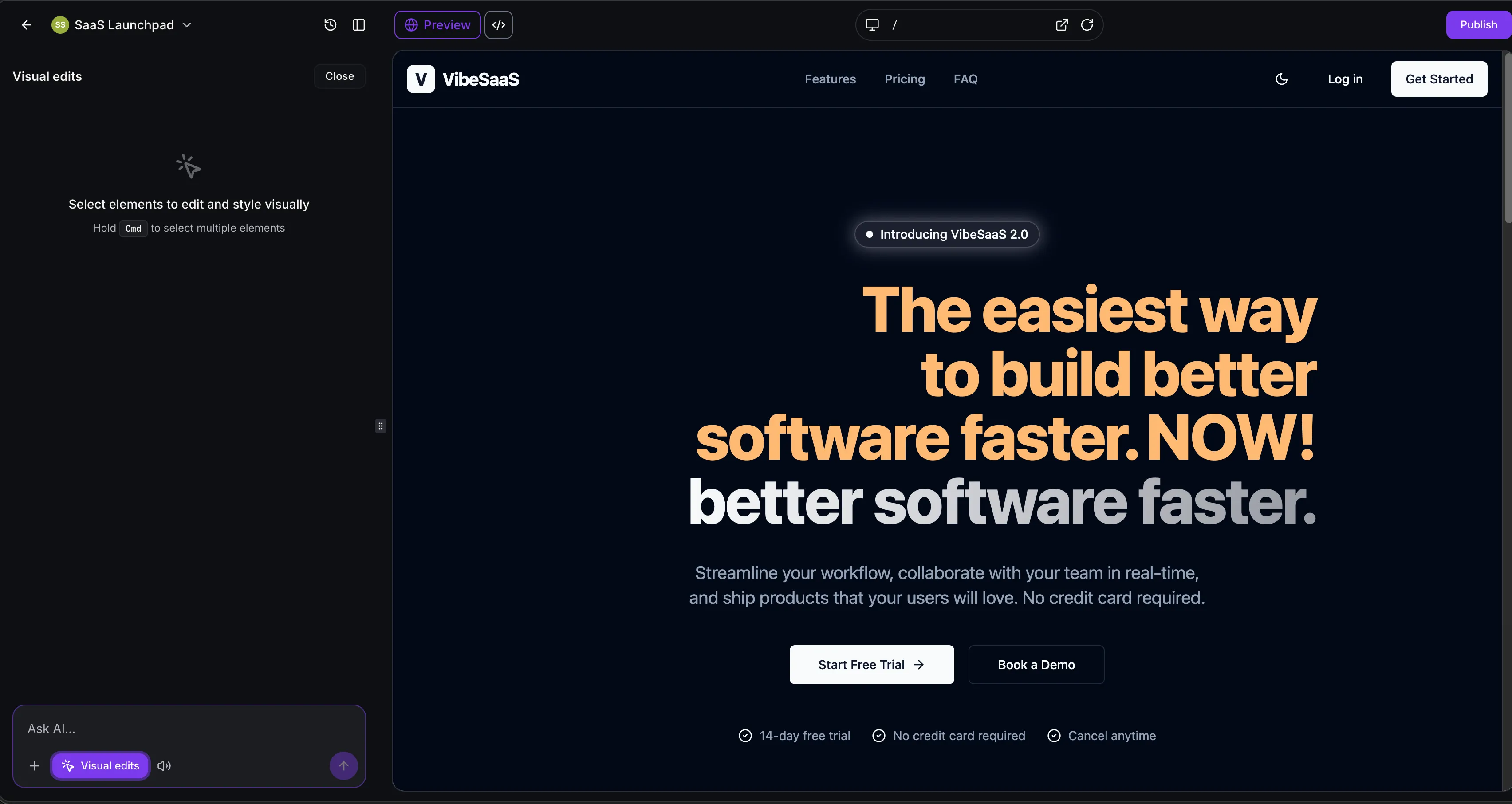 Visual Edits panel in AI Studio