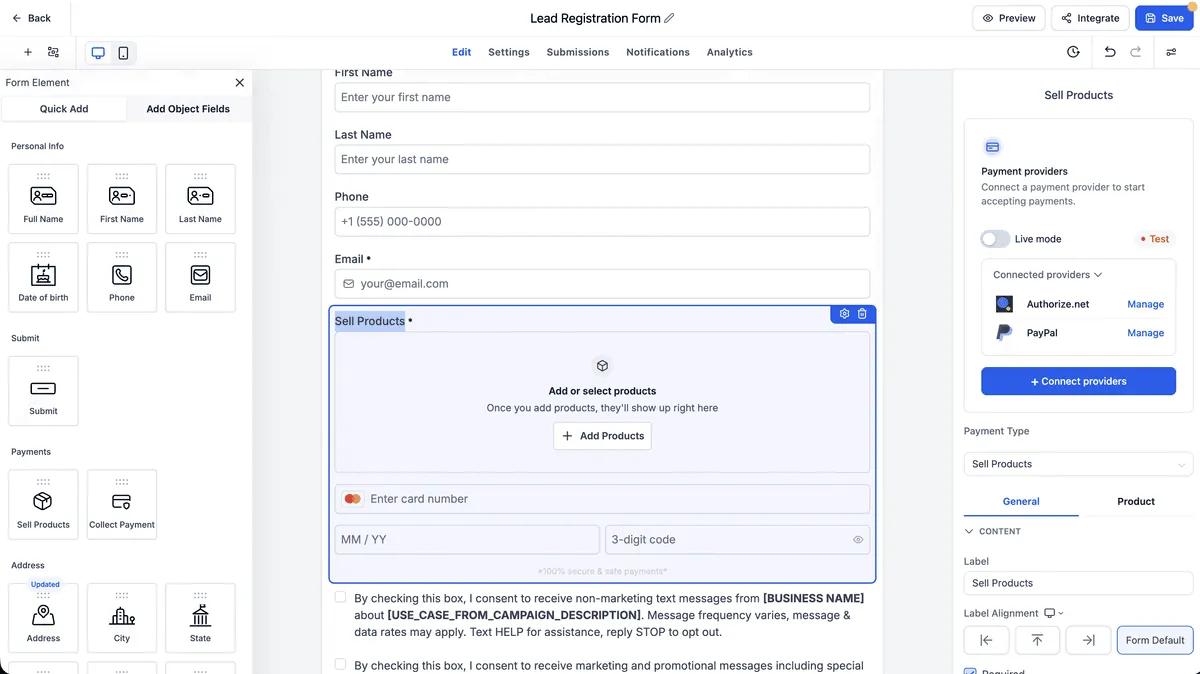 Unified payment configuration panel