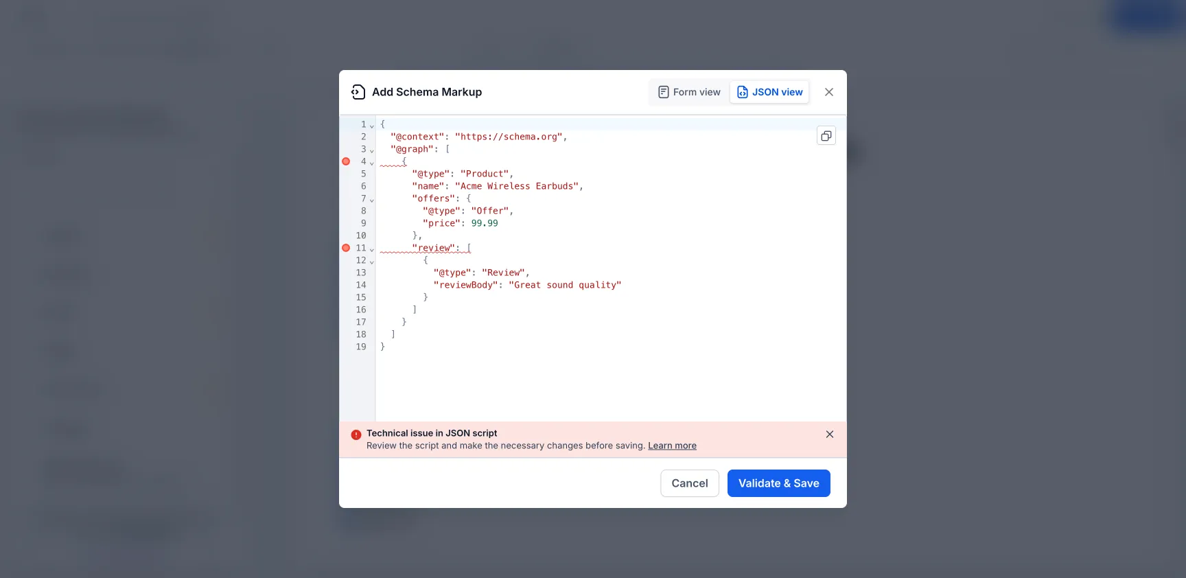 Inline schema validation marker