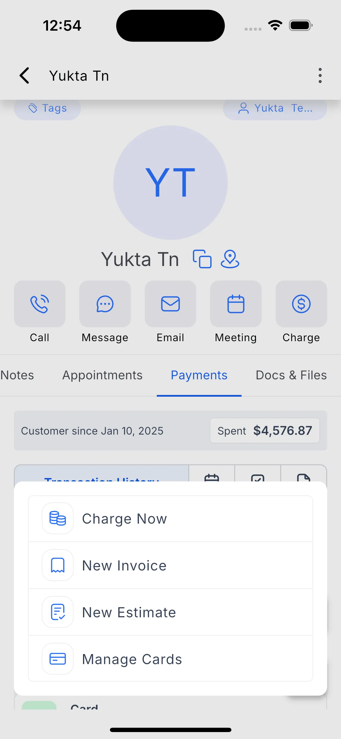 Cards on file in the SMBcrm Mobile app