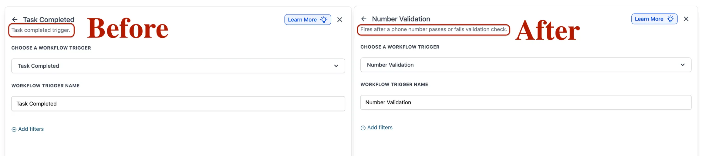 Workflow trigger descriptions in SMBcrm