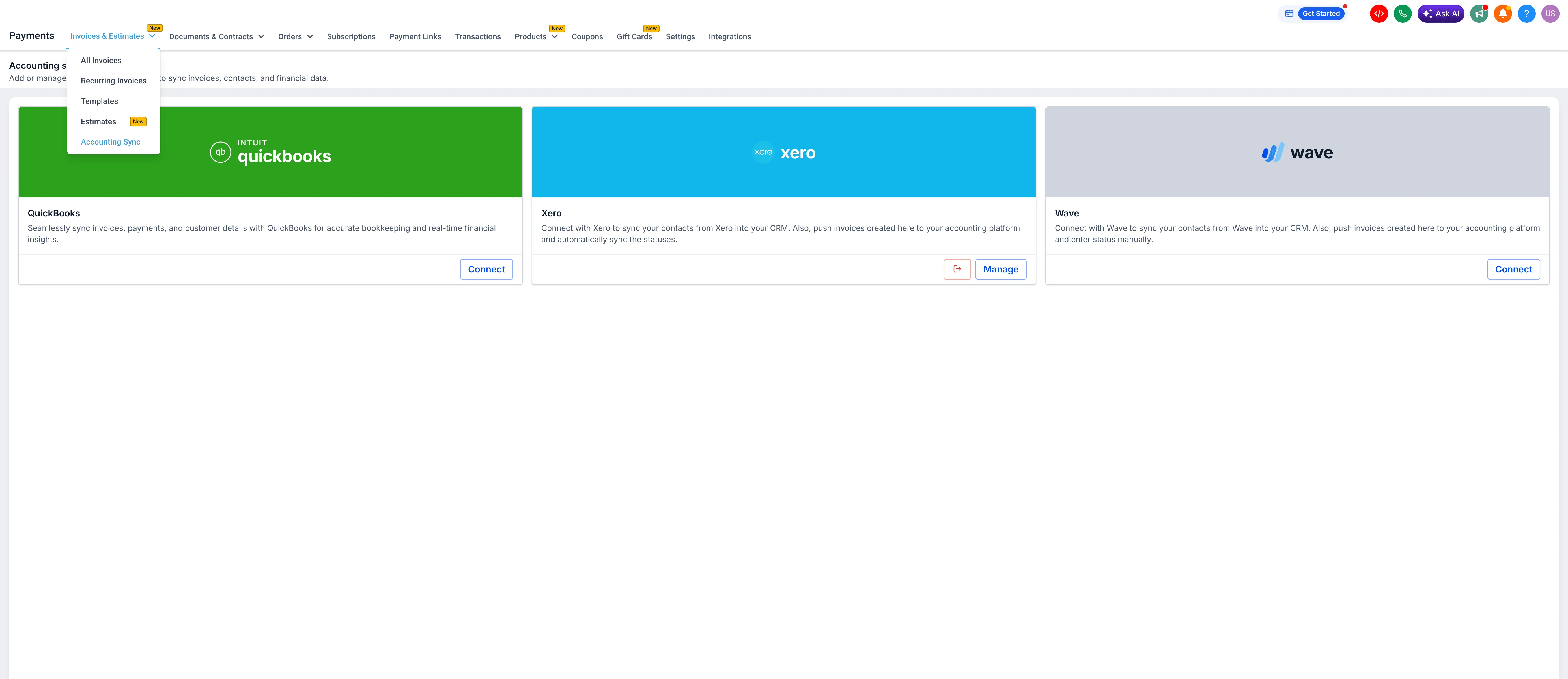 Accounting Sync dashboard