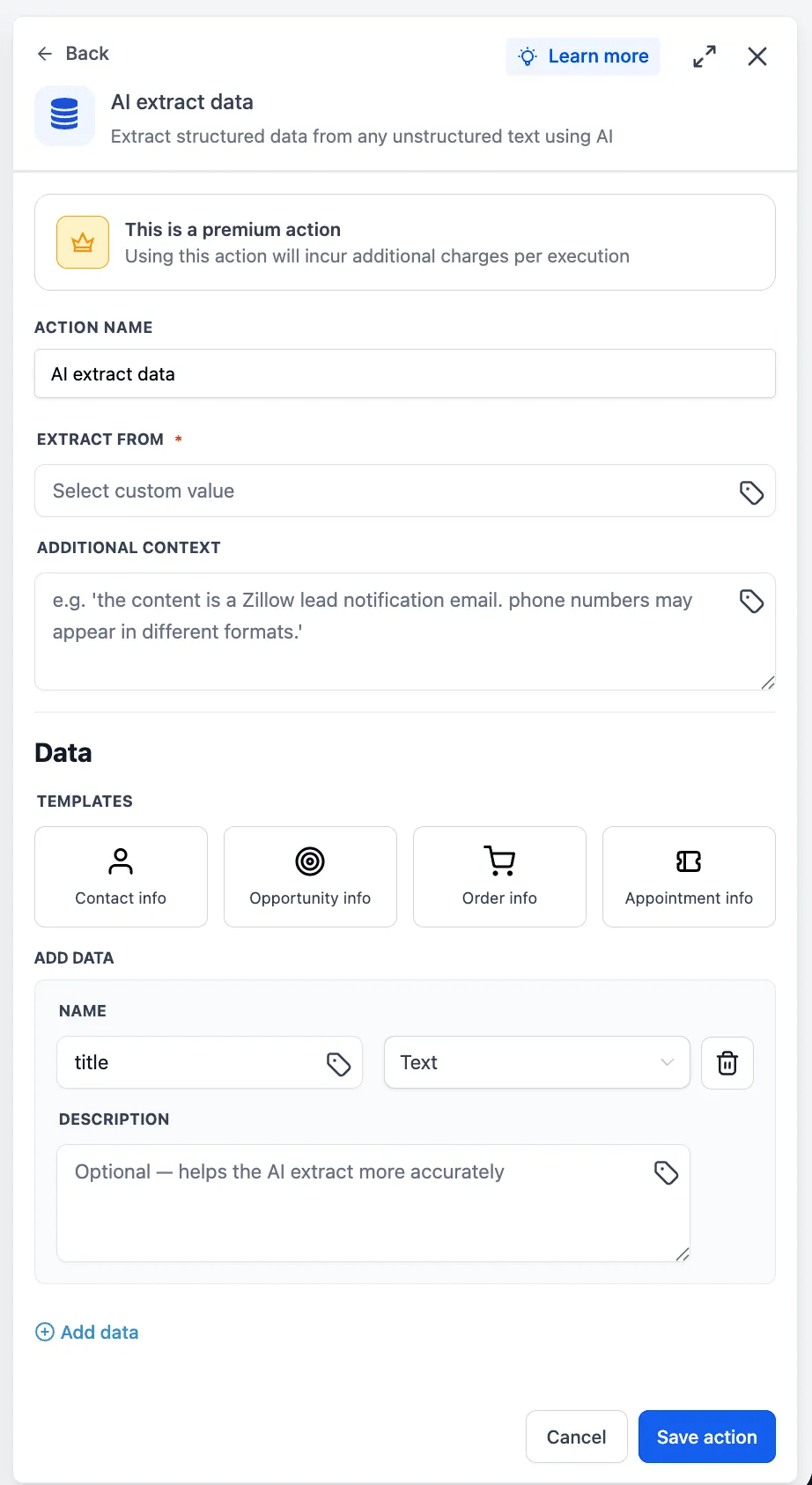 AI Data Extract action in workflows