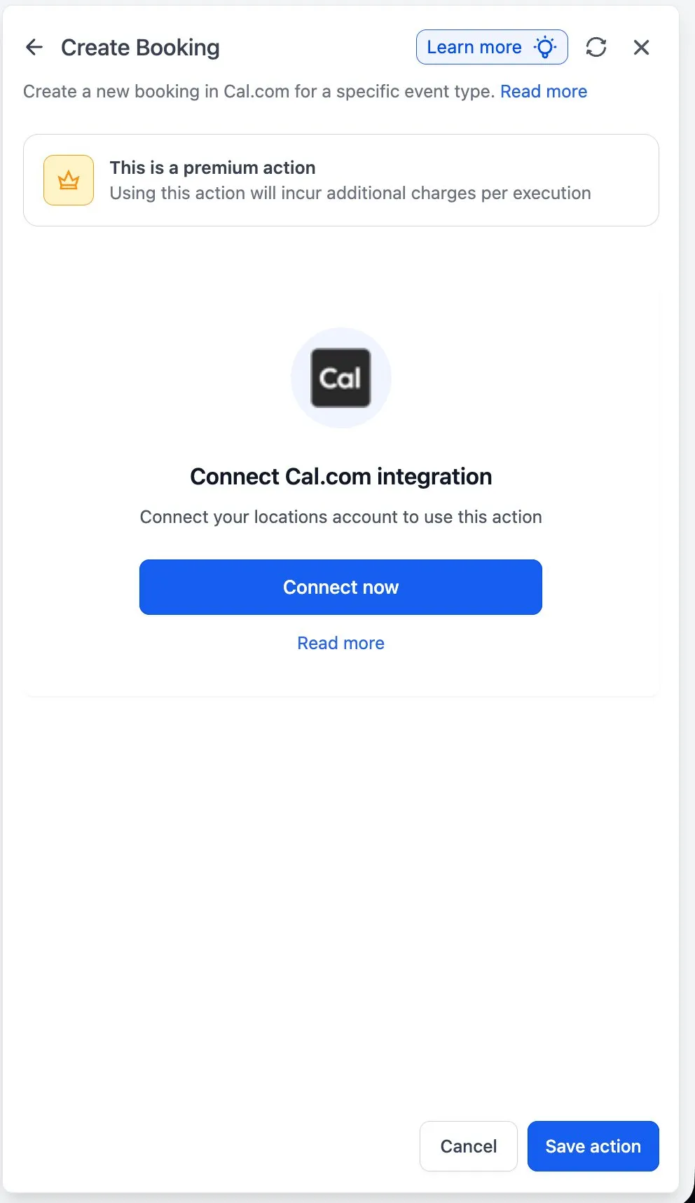 Cal.com integration connection screen