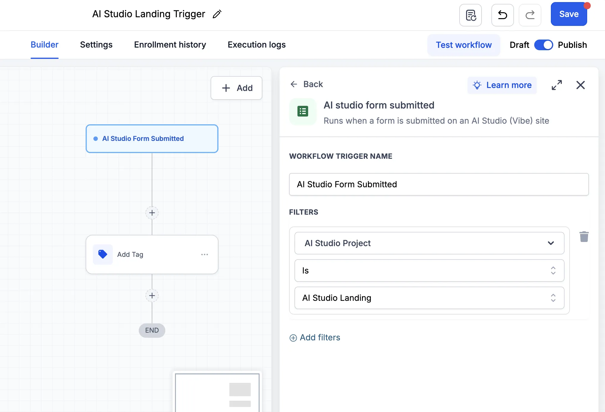 AI Studio Form Submitted trigger setup