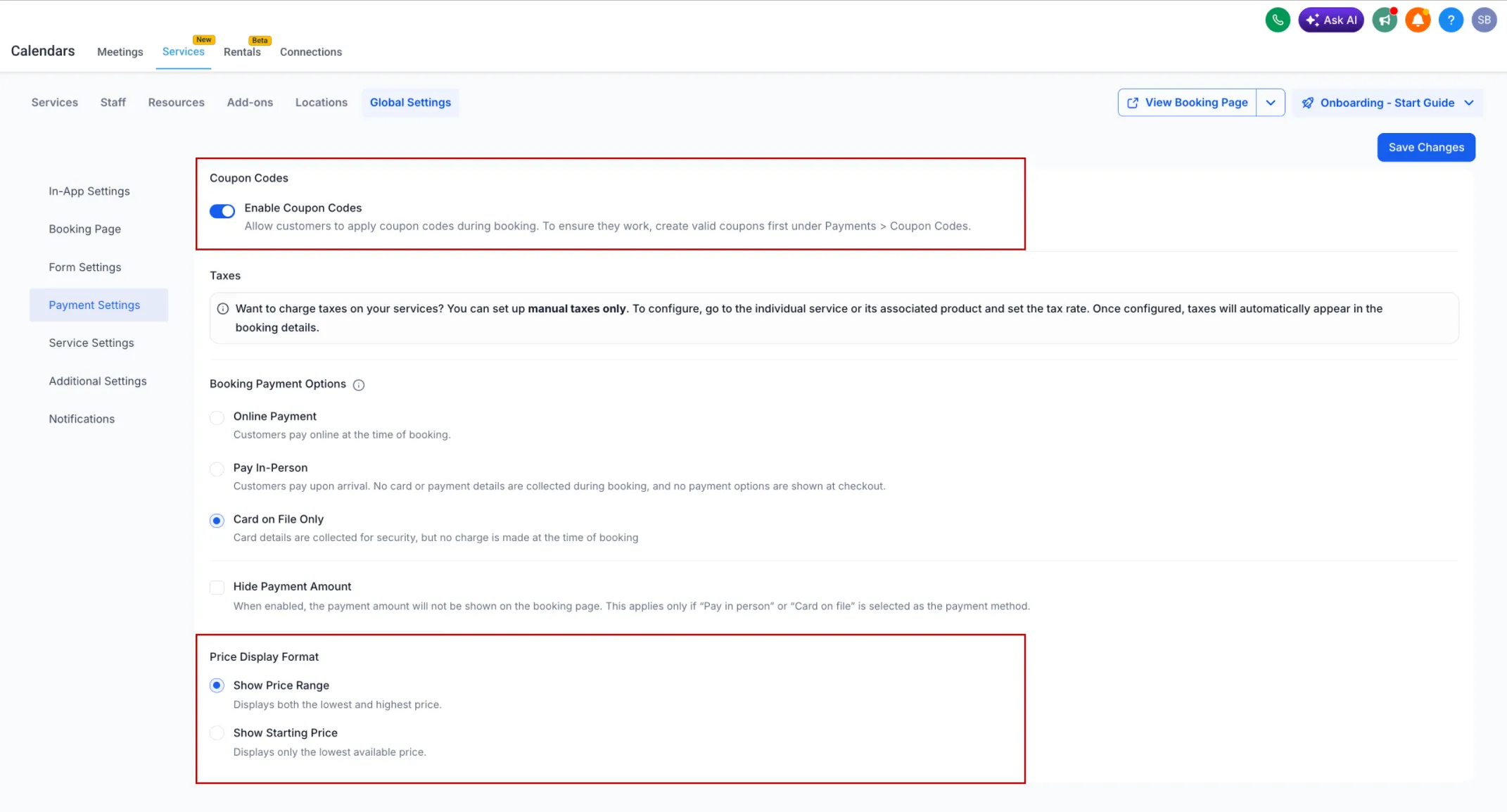 Booking settings update