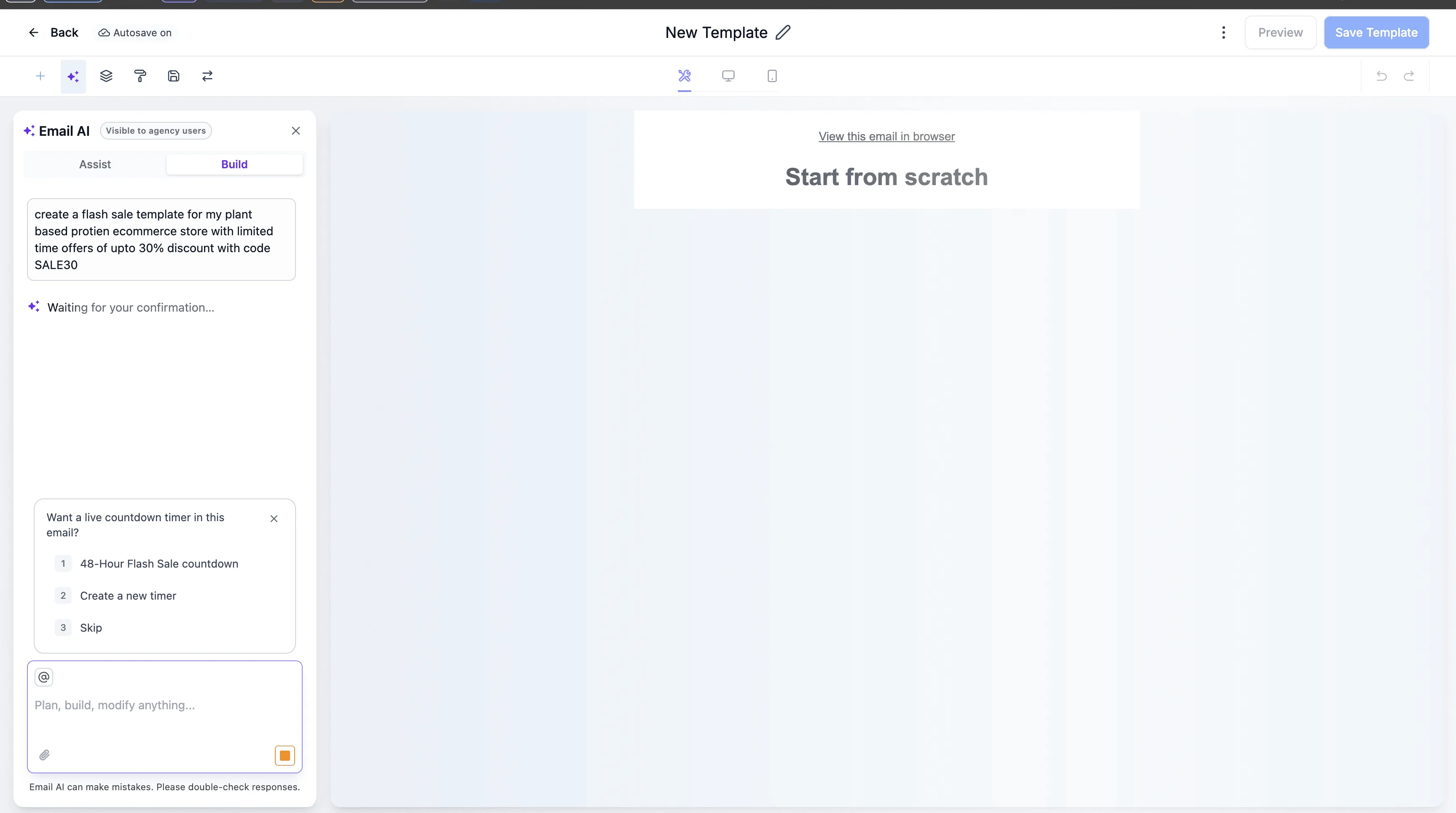 Countdown timer selection in Email AI