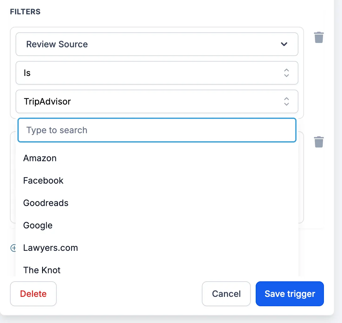 New Review Received trigger source list
