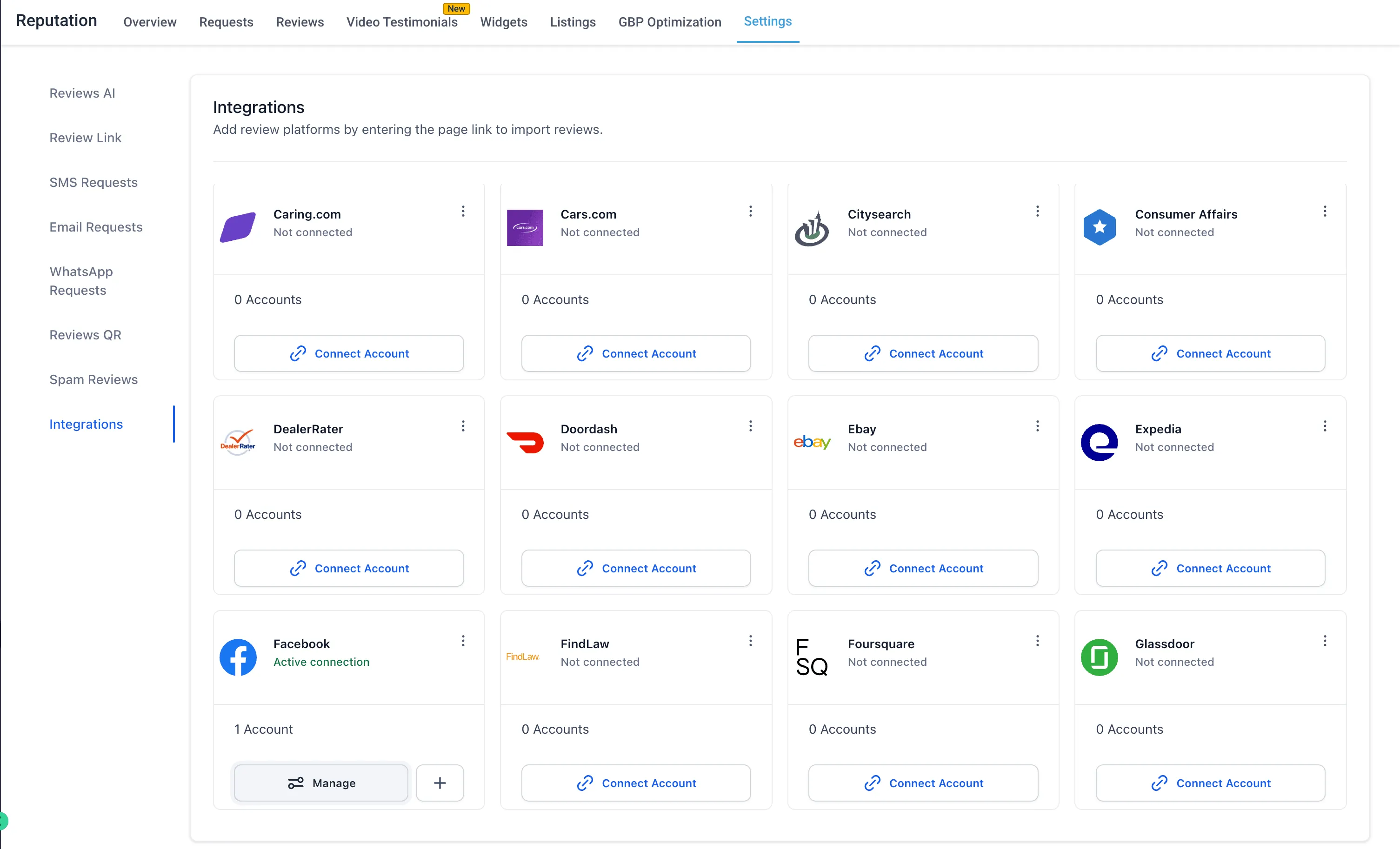 Multiple reputation integration pages