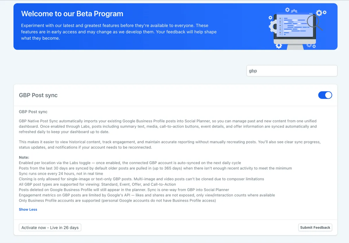 Google Business Profile Post Sync settings