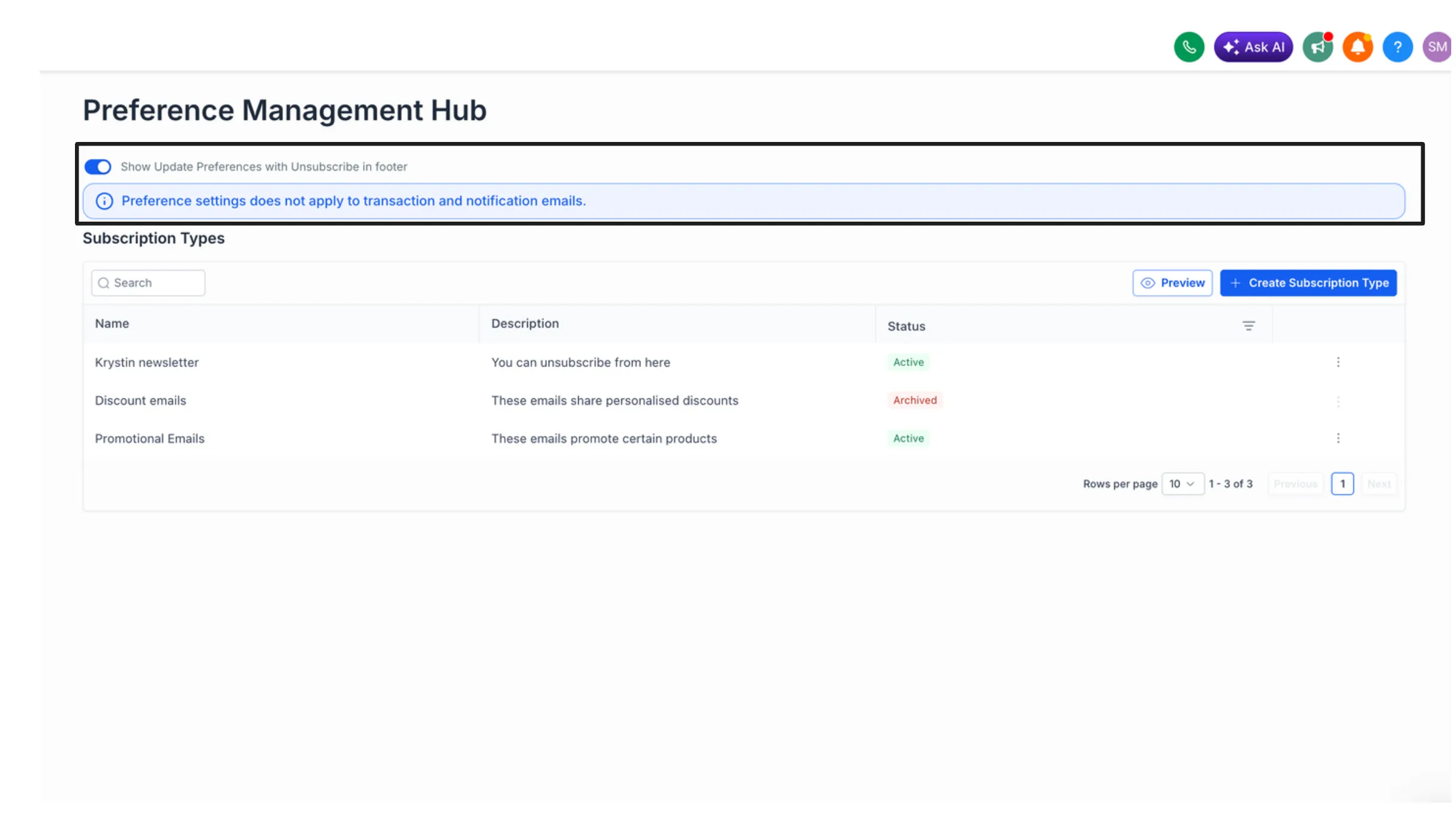 Preference Management updates