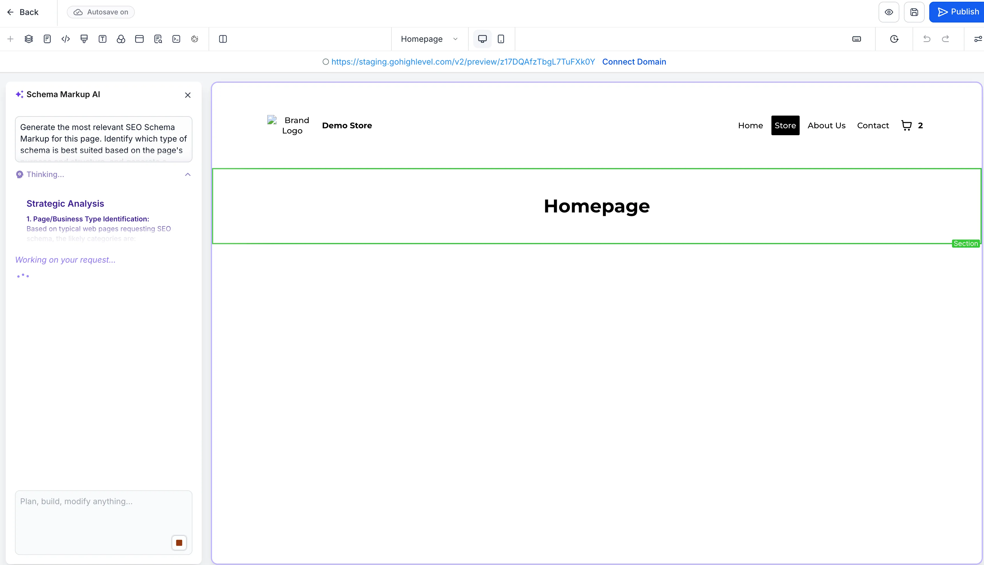 Schema Markup AI panel