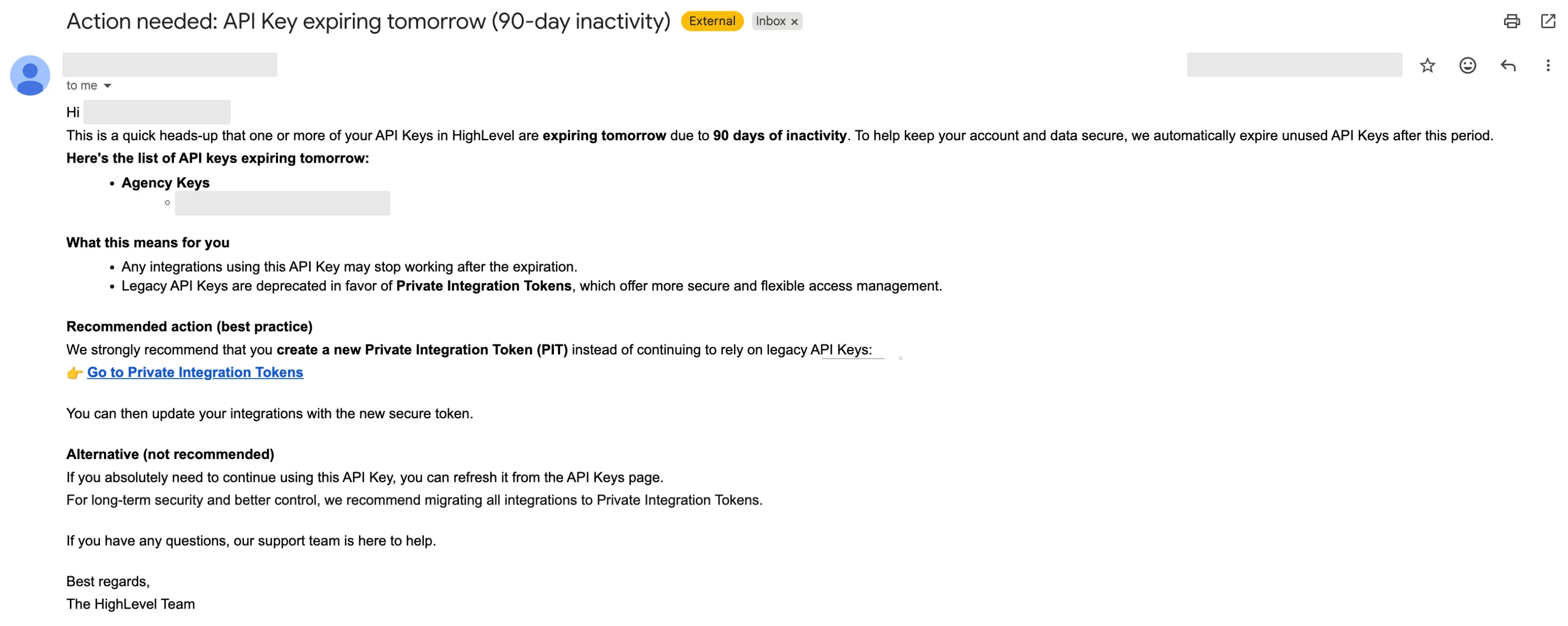 Legacy key management screen