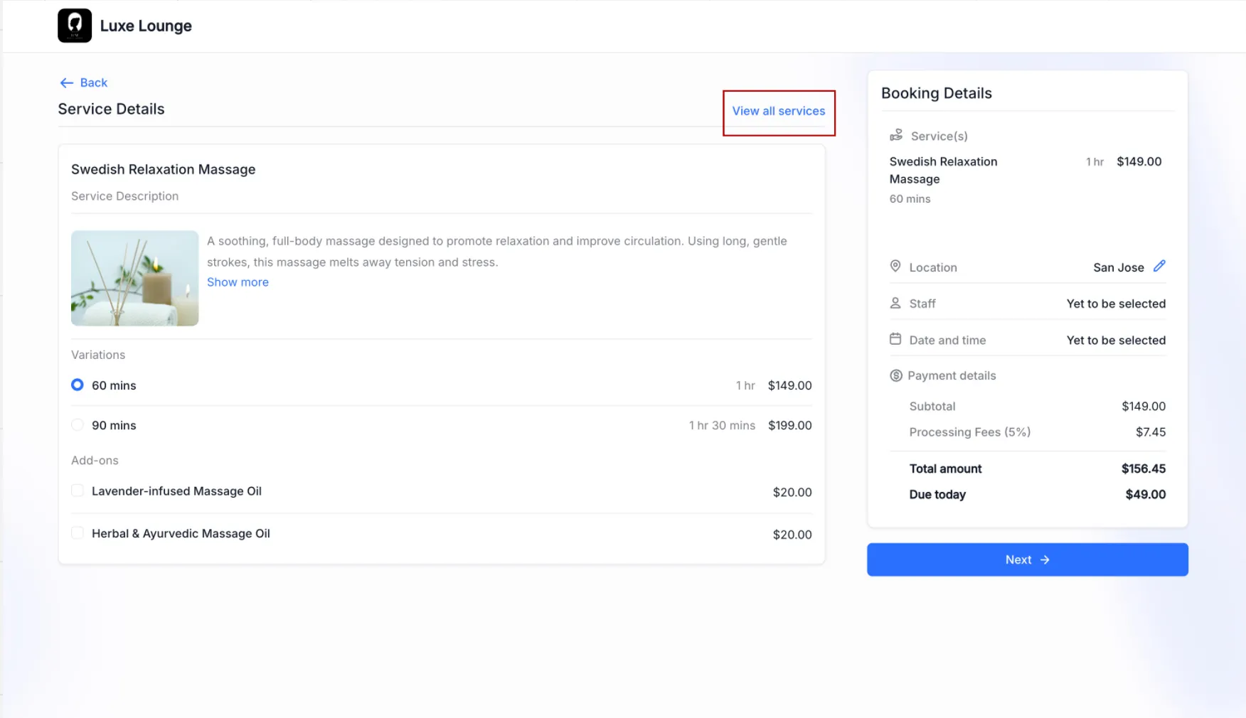 Service discovery booking flow example